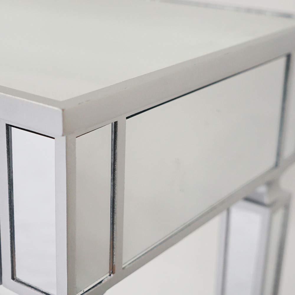 Mirrored Console Table with 3 Drawers - Silver Sofa Side Table for Living Room & Bedroom