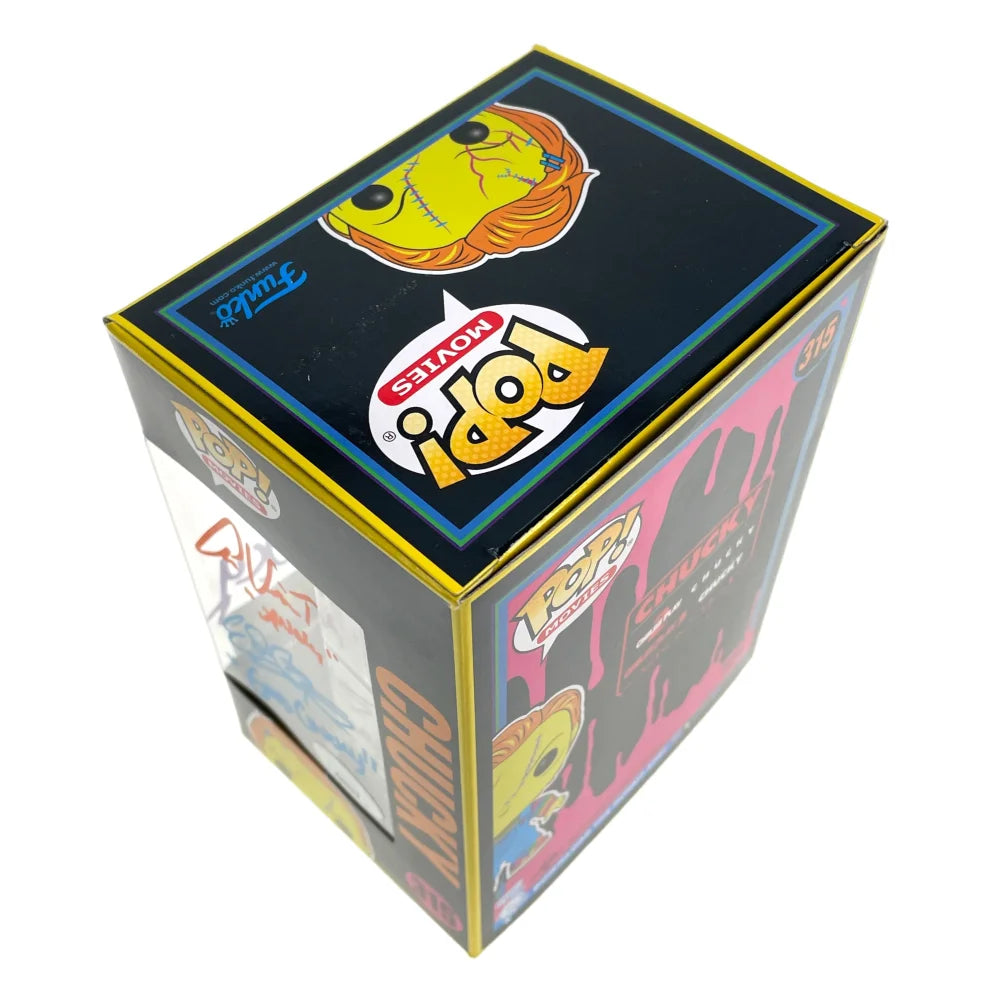 Chucky Funko Pop #315 Neon - Autographed by Ed Gale, Alex Vincent & Edan Gross with JSA COA - Signed Horror Collectible for Fans & Movie Memorabilia Enthusiasts