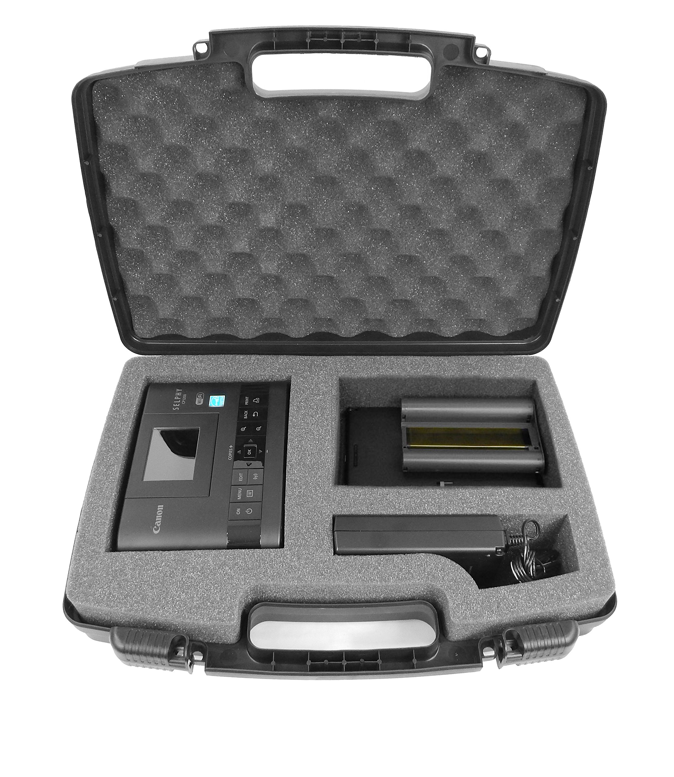 CASEMATIX Hard Protective Case with Custom Foam Insert for Canon Selphy CP1200 CP1300 Wireless Photo Printer - Durable Storage for Printer, Charger, Cables, Battery & Ink Paper - Perfect for Travel, Home & Office Use