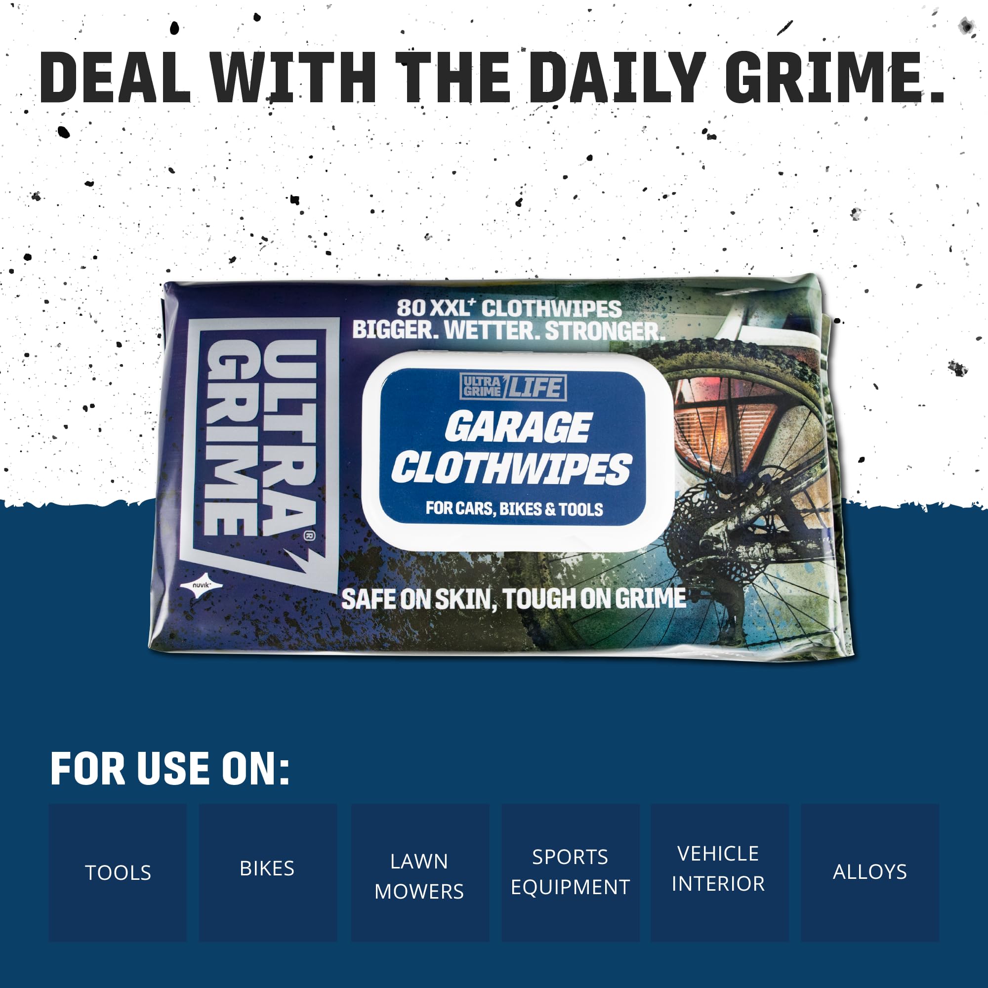 UltraGrime XXL Heavy Duty Cleaning Wipes - 80 Extra Thick Multi-Purpose Wipes for Garage, Bike, Car Dashboard & Leather Cleaning | Ideal for Auto Detailing, Workshop & Home Use