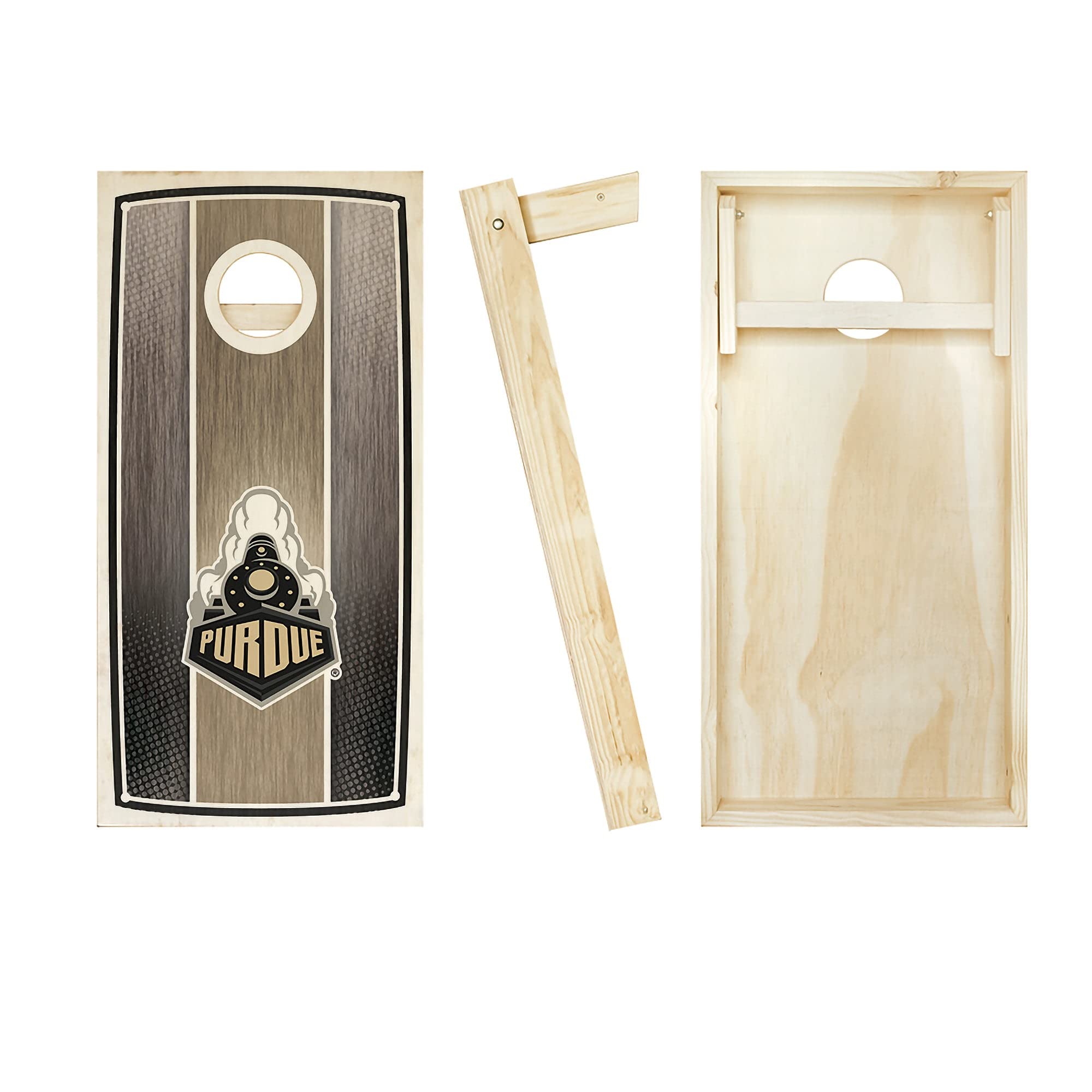 Purdue University Themed Custom Cornhole Board Set with Stained Stripe & Team Logo - Regulation Size for Tailgating, Backyard Games & Outdoor Parties
