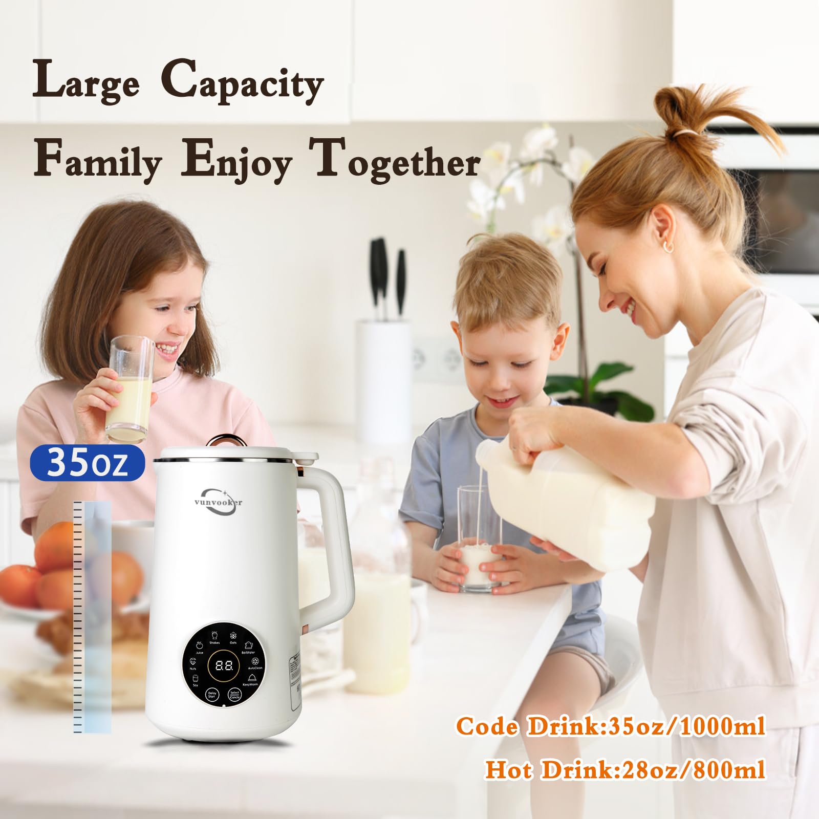 35oz Nut Milk Maker Machine - Automatic Homemade Almond, Soy, Oat & Coconut Milk Maker with 12-Hour Timer, Auto Clean & Keep Warm - Dairy-Free Beverage Machine for Plant-Based Milk, Juice & Healthy Drinks - Perfect for Vegan, Keto & Gluten-Free Diets at Home or Office