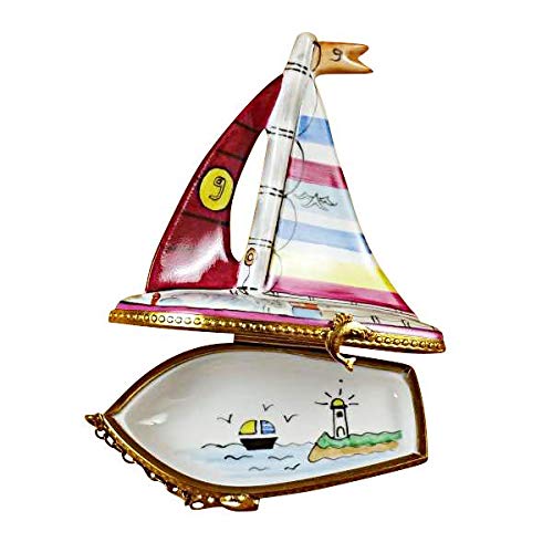Authentic Limoges Porcelain Sailboat Figurine Box - Handcrafted in France | Perfect for Collectors & Home Décor