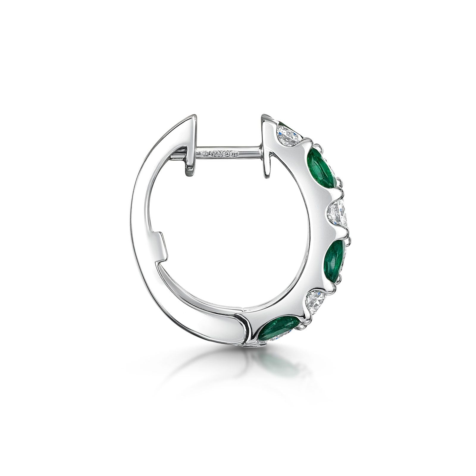 18ct White Gold Oval Cut Emerald & Brilliant Cut Diamond Triple Row Hoop Earrings 3.85ct - Luxury Wedding Jewelry & Evening Party Accessories for Women