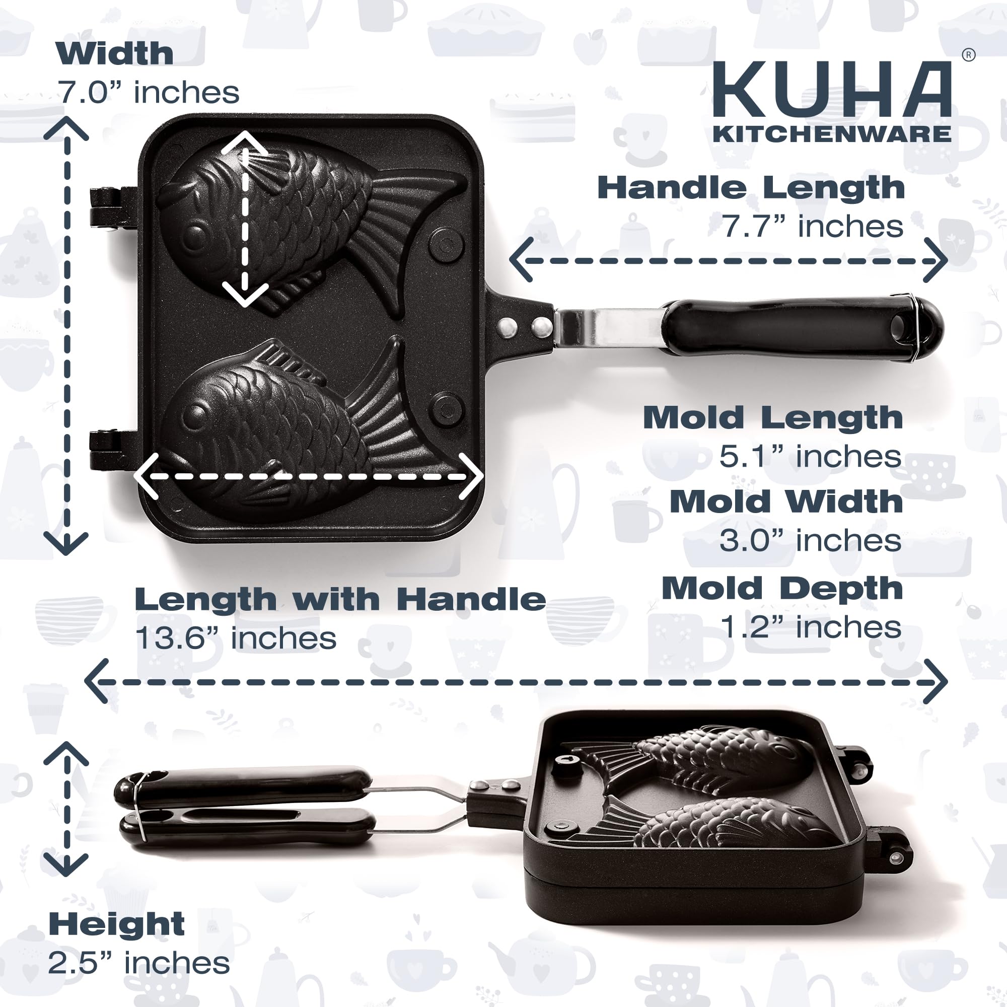KUHA Non-Stick Electric Taiyaki Pan - Fish Shaped Waffle Maker for Japanese Snacks, Takoyaki & Pancakes - Stovetop & Countertop Use with Silicone Brush & Recipe Book - Perfect for Home Cooking, Party Snacks & Japanese Dessert Making