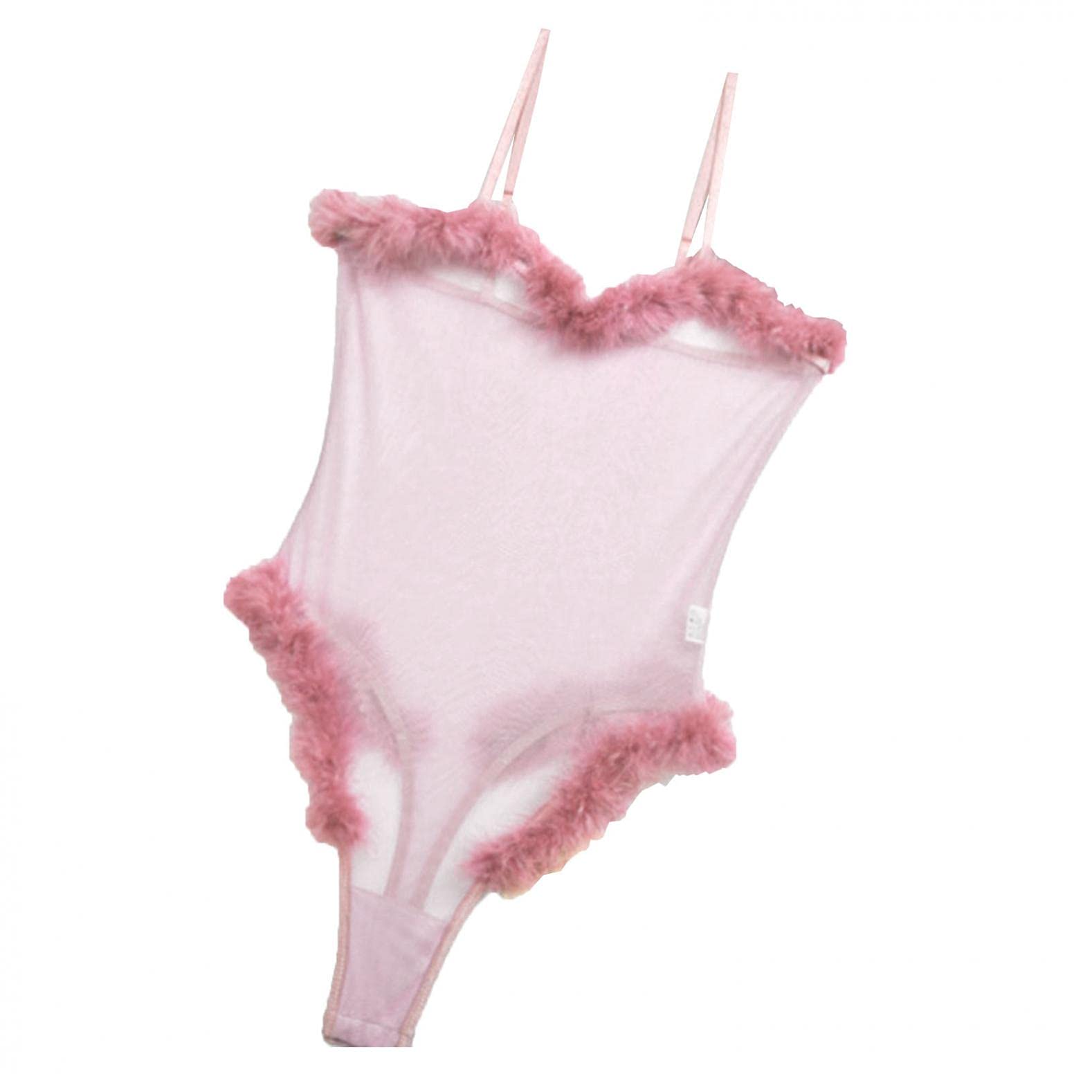Sexy Women's Lingerie Strappy Mesh Bodysuit - Fluffy Stitched See-Through Teddy Babydoll Jumpsuit for Romantic Nights & Boudoir Photography