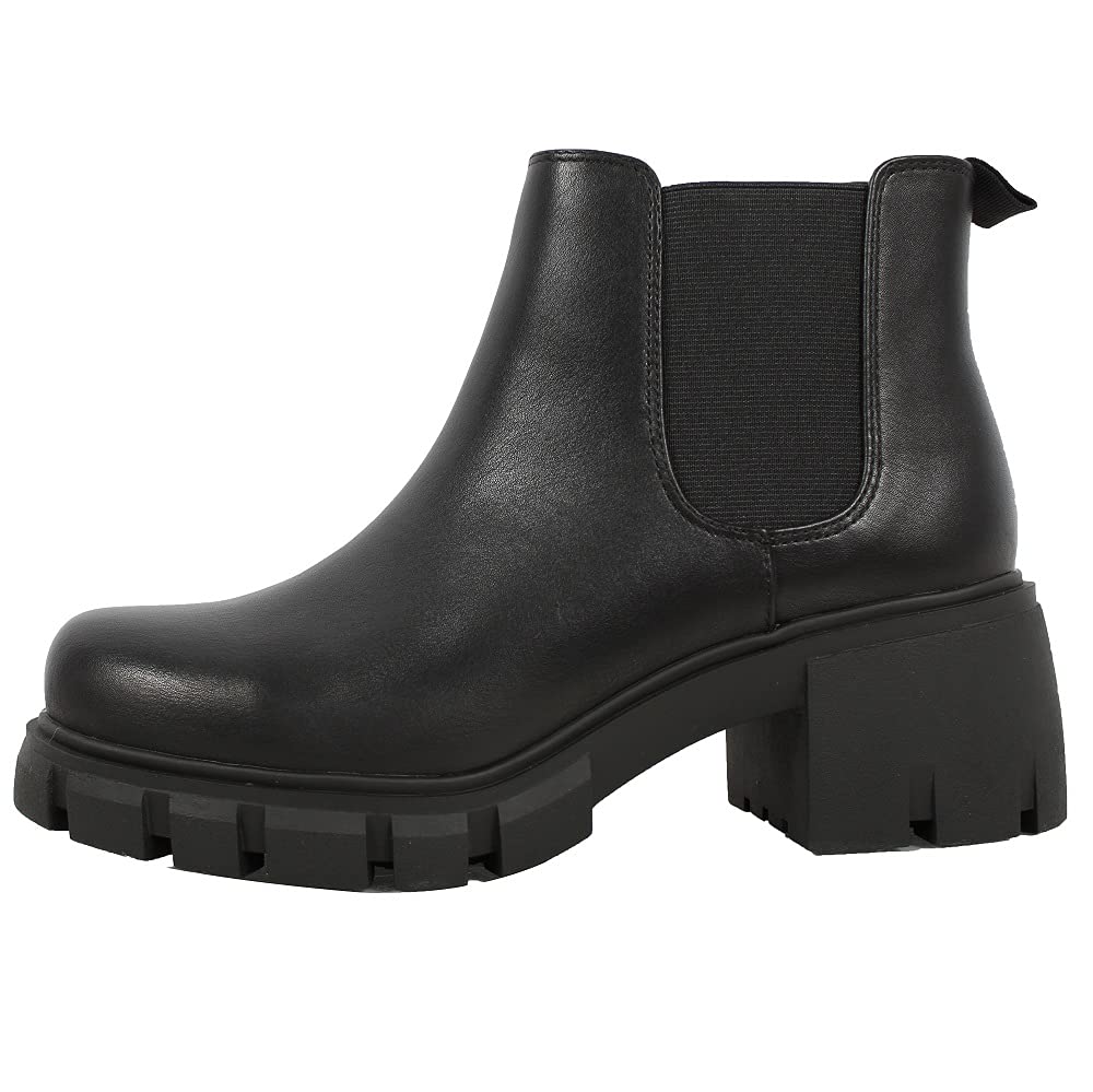 Women's Faux Leather Chelsea Ankle Boots - Slip On Lug Sole Booties for Women | Comfortable Winter & Fall Fashion Shoes for Casual Outfits & Office Wear