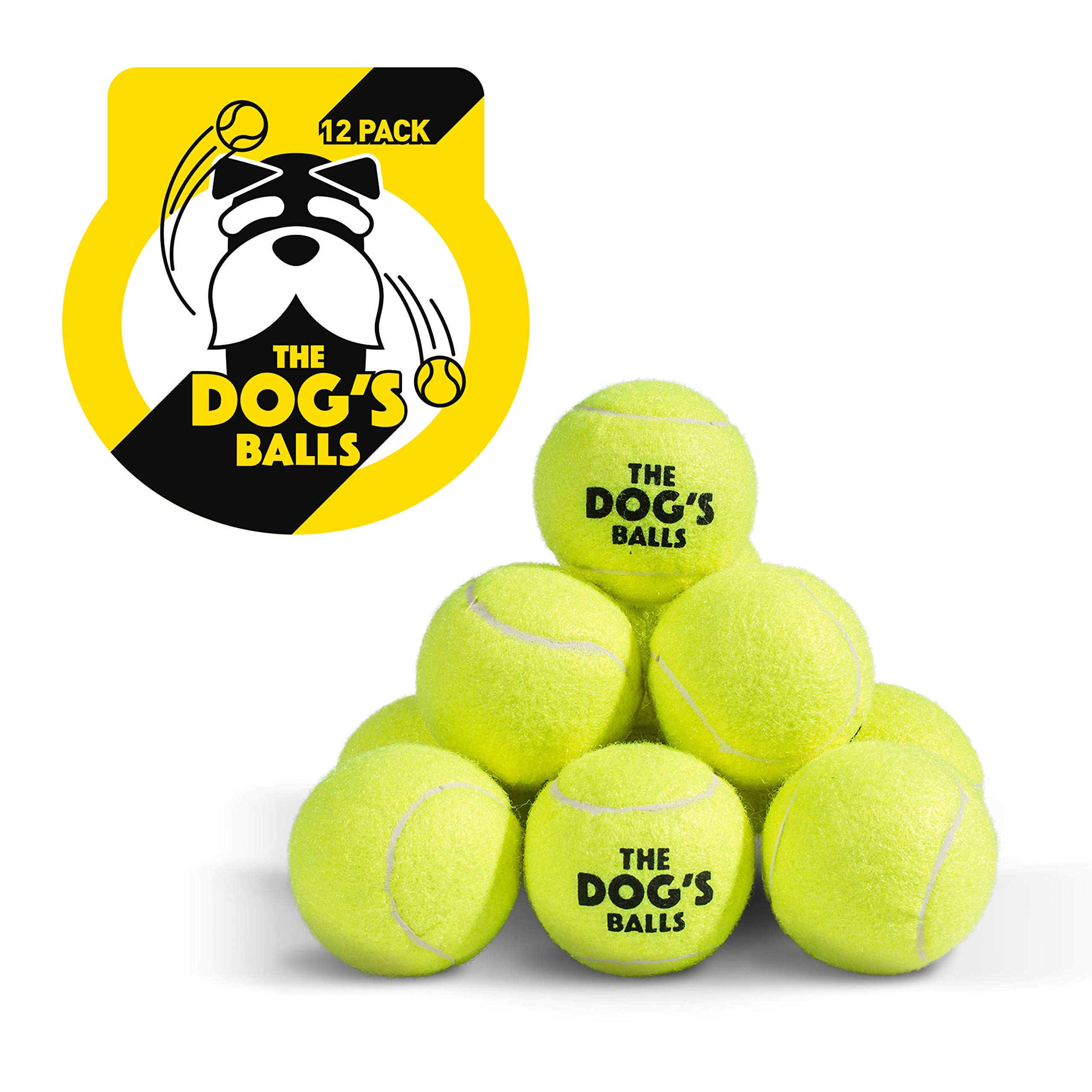 Durable 12-Pack Yellow Dog Tennis Balls - Tough Chew-Proof Fetch Toys for Large Dogs & Puppies - Perfect for Training, Outdoor Play, Exercise & Interactive Games in Backyard, Park or Beach