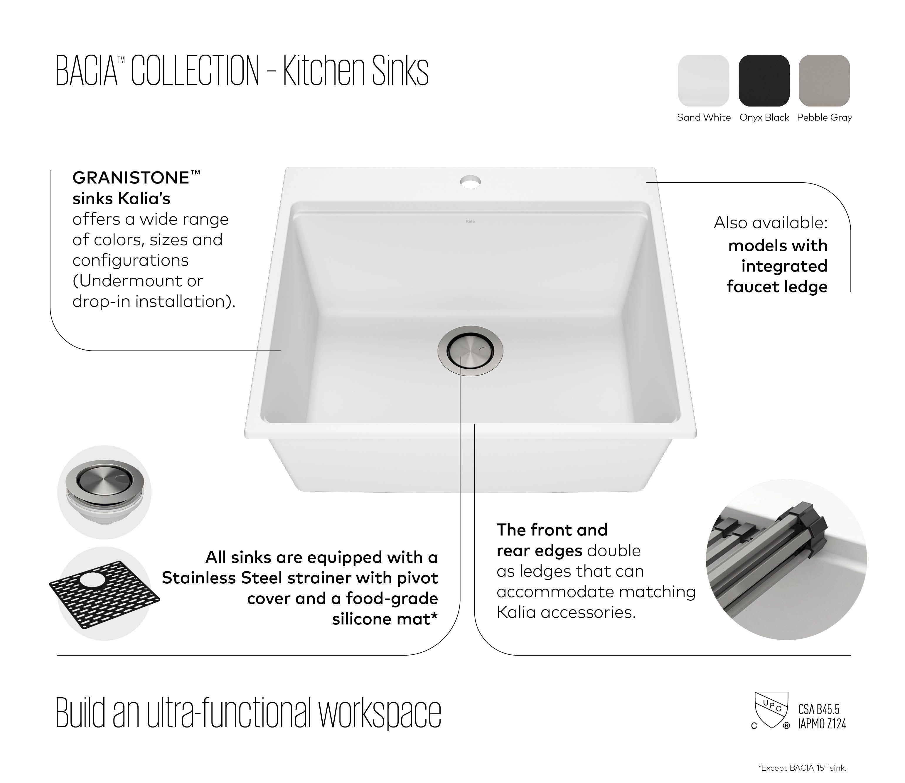 KALIA 27-Inch Undermount Kitchen Sink - Stainless Steel 3 Colors (Black/White/Silver) for Modern Home & Restaurant Use
