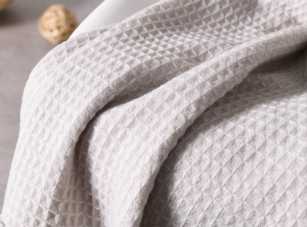 Soft Waffle Knit Throw Blanket - Cozy Embossed Knitted Fringe Decorative Blanket for Couch, Bed & Sofa - All Season Luxury Blanket 51