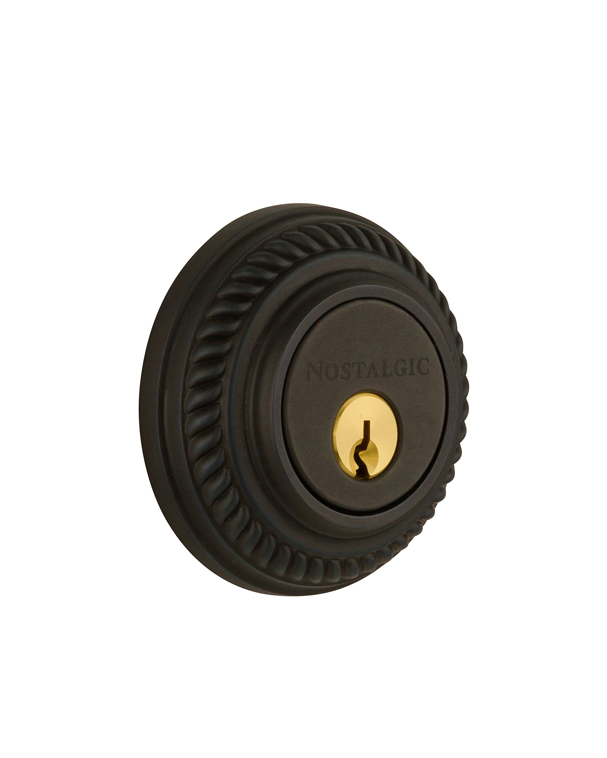Nostalgic Warehouse 702338 Oil-Rubbed Bronze Rope Rosette Double Cylinder Deadbolt - Vintage Style Door Lock for Home & Office Security