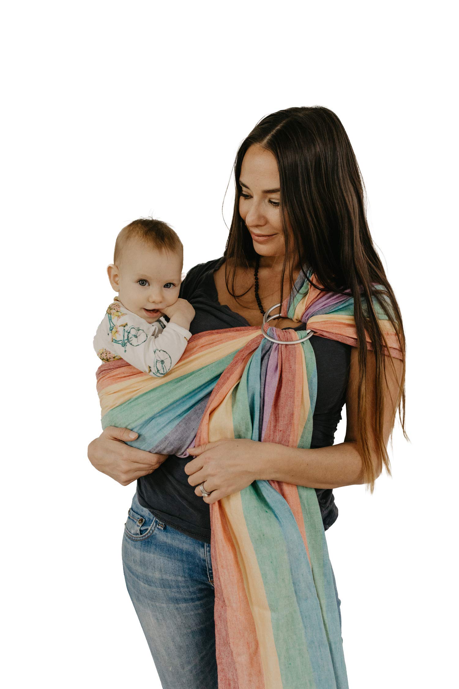 Soft Bamboo Linen Baby Wrap Carrier - Adjustable Ring Sling for Newborns to Toddlers, Machine Washable & Natural Plant Dyes | Perfect Baby Shower Gift, Ergonomic Support for Hands-Free Parenting (Rainbow Design)