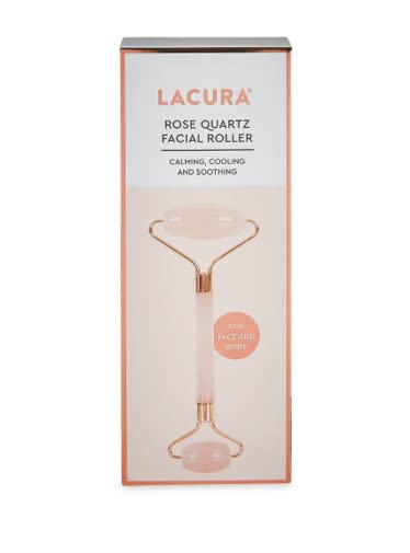 Lacura Rose Quartz Facial Roller for Skin Tightening & Puffiness - Anti-Aging Face Massage Tool for Glowing Skin | Perfect for Morning Routine & Spa Night Self-Care