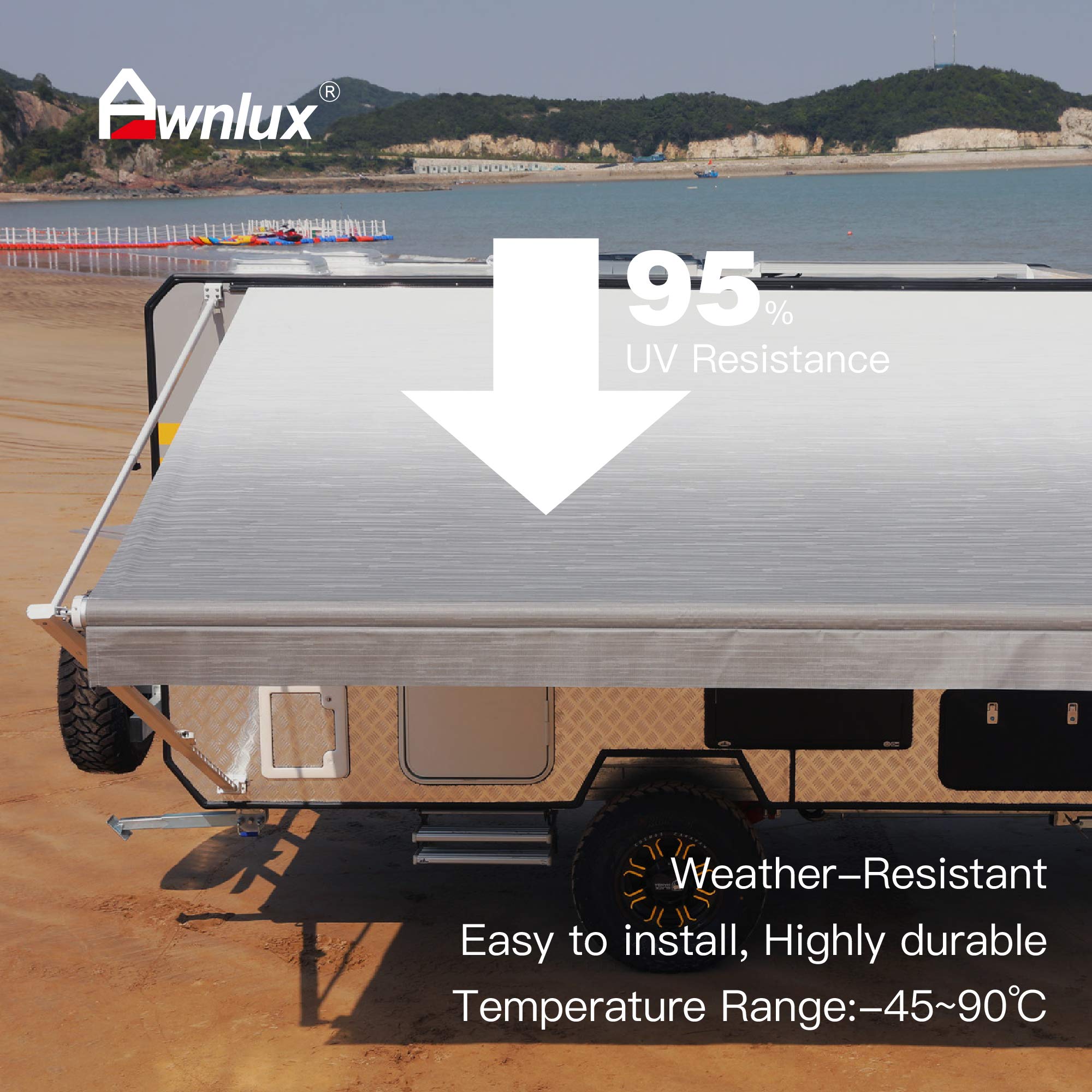 **AWNLUX RV Awning Fabric Replacement - 11' Waterproof Vinyl Shade Screen, Universal Fit for Awnings & Camping - UV Sun Blocker Canopy Shelter, Gray Fade (10'2