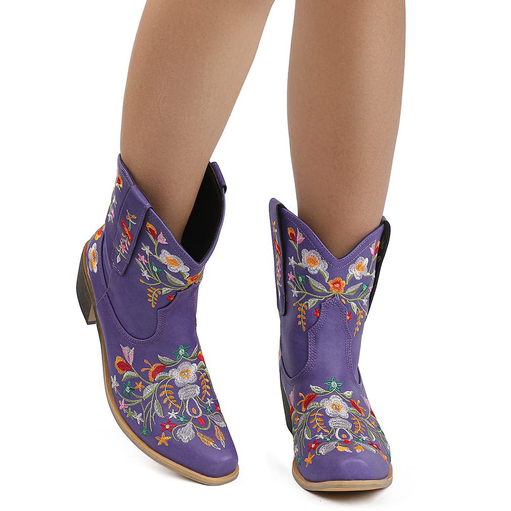 SO SIMPOK Women's Classic Cowgirl Boots - Retro Western Ankle Boots with Embroidered Design for Country Style | Perfect for Rodeo, Line Dancing & Western Fashion Outfits