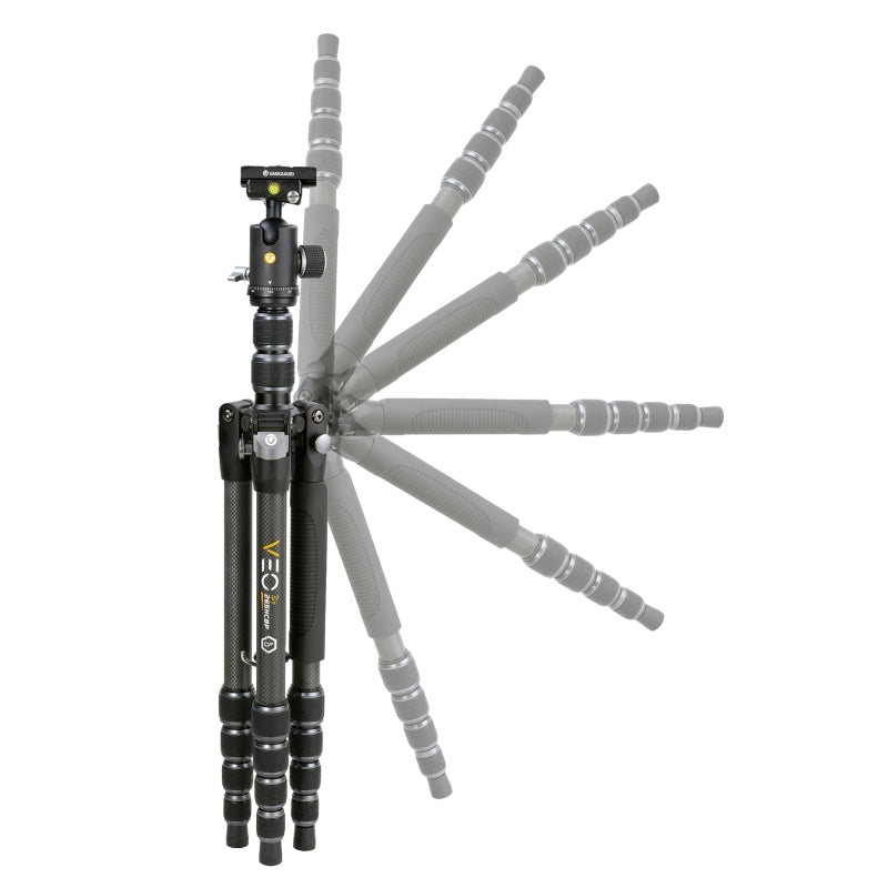 VEO 3T 235CBP Carbon Fiber Travel Tripod - Lightweight Compact Camera Stand for Photography & Videography - Perfect for Travel, Hiking, and Outdoor Adventures