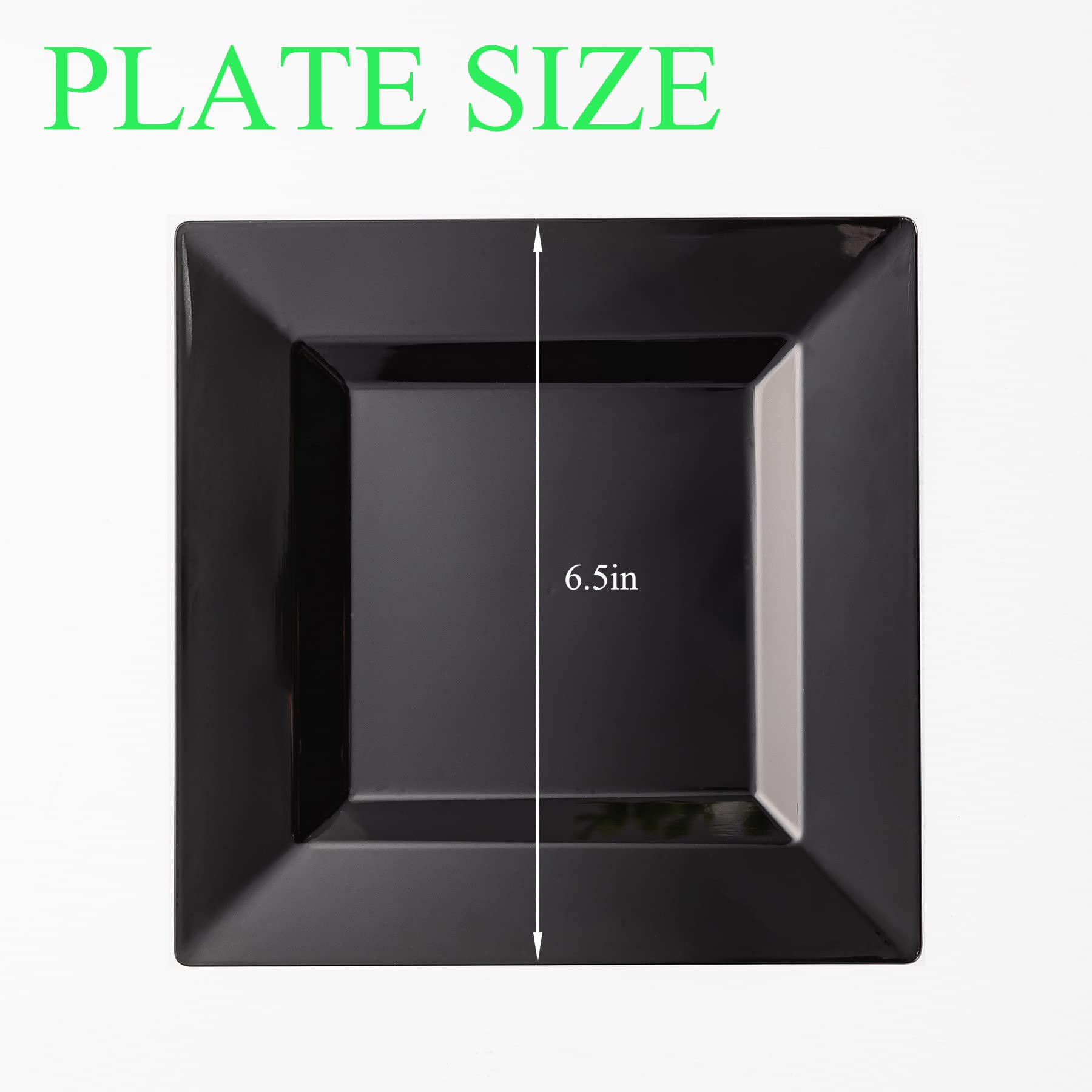 100 Pack Black Plastic Square Dessert Plates - 6.5 Inch Disposable Salad Plates for Party, Wedding, Christmas, Easter - Heavy Duty & Elegant Tableware for Catering, Picnics & Holiday Celebrations