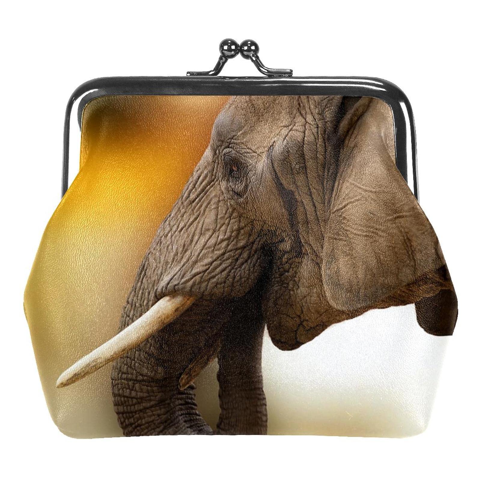Vintage Grey Elephant Teeth Coin Purse with Kiss Lock - Nature Wild Animal Themed Change Pouch for Collectors & Travel Use