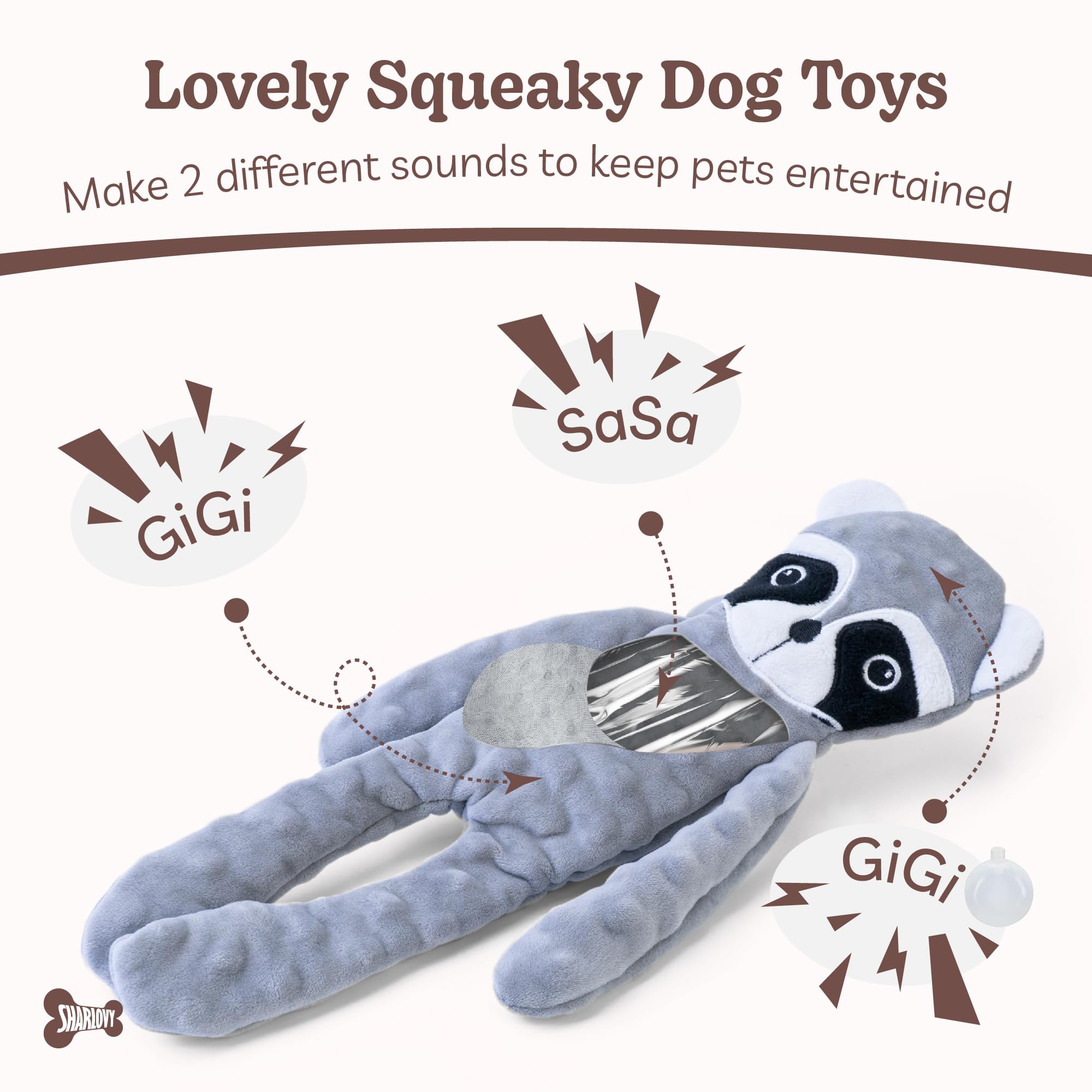 SHARLOVY 5-Pack No Stuffing Squeaky Dog Toys for Large Dogs - Durable Crinkle Puppy Teething Toys, Interactive Plush Chew Toys for Aggressive Chewers - Perfect for Playtime, Training & Anxiety Relief