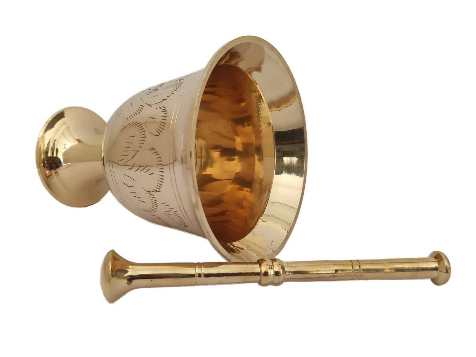 Golden Brass Mortar and Pestle Set - Metal Spice Grinder, Herb Crusher, Okhli Musal for Kitchen - 5