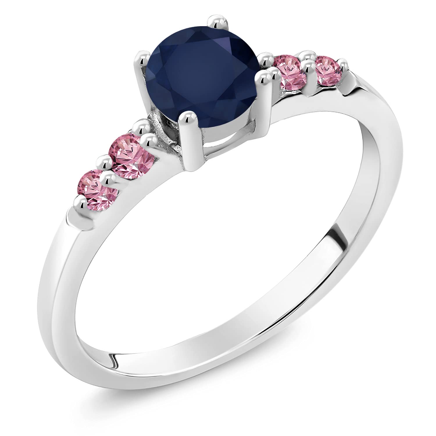 0.75 Ct Round Blue Sapphire & Pink Lab-Grown Diamond 925 Sterling Silver Ring for Women | Elegant Engagement, Wedding, Anniversary Gift | Gem Stone King
