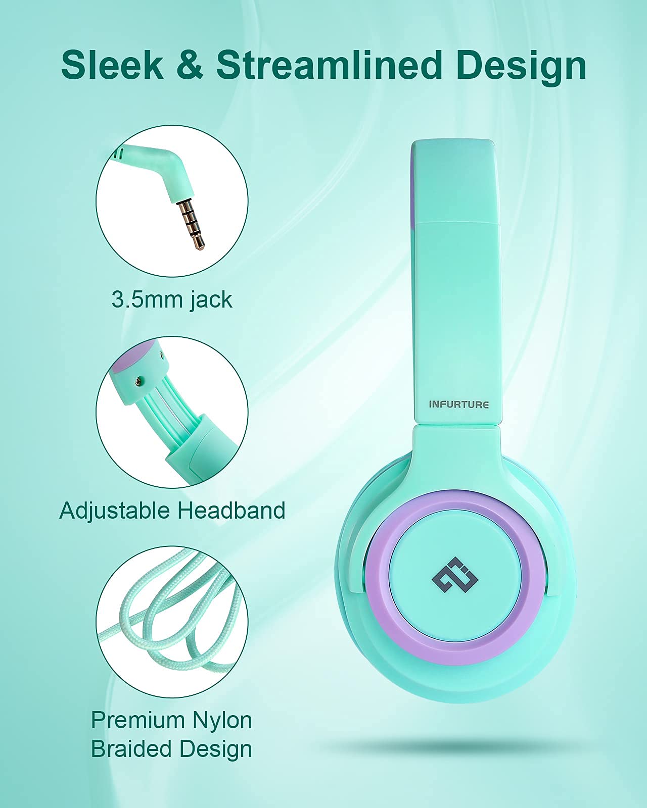 INFURTURE CH1 Kids Headphones with Microphone - Pink Bluetooth Headphones with Active Noise Cancelling for School, Travel & Gaming | Safe Volume Limit for Children