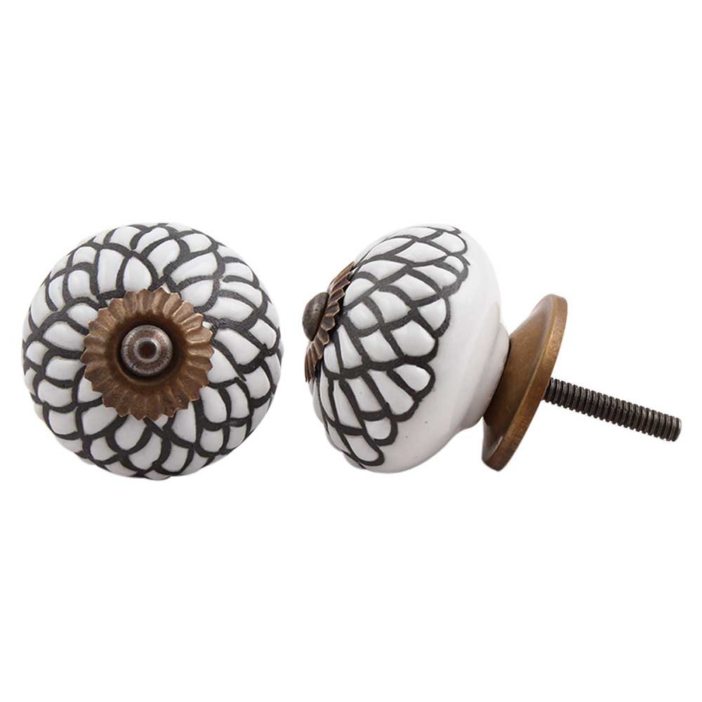 IndianShelf 2-Pack White Ceramic Floral Drawer Knobs - Elegant Cabinet & Dresser Hardware Pulls for Kitchen, Bathroom & Furniture (Vintage Home Decor)