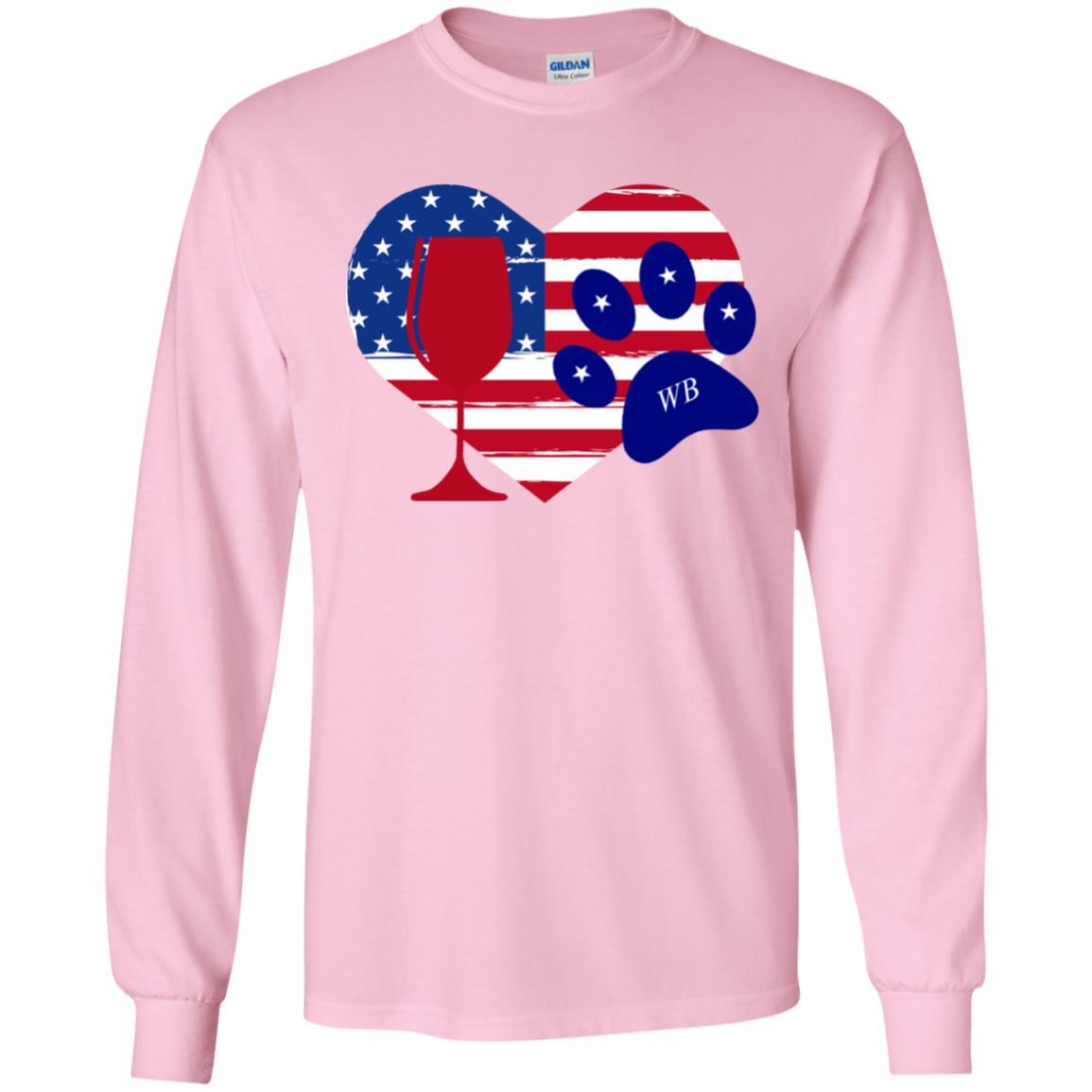 WineyBitches.Co American Wine Paw Heart Long Sleeve Ultra Soft Cotton T-Shirt | Cute Dog Lover Wine Enthusiast Gift for Women | Perfect for Wine Tasting, Girls Night Out & Casual Wear