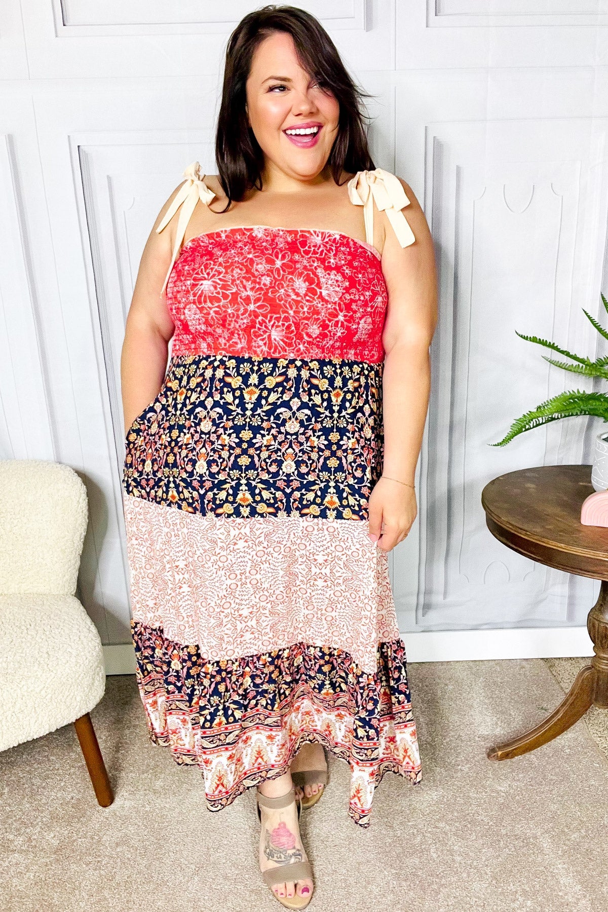 Orange Floral Smocked Tube Top Tiered Maxi Dress - Boho Summer Beach Dress for Vacation, Pool Party & Music Festival
