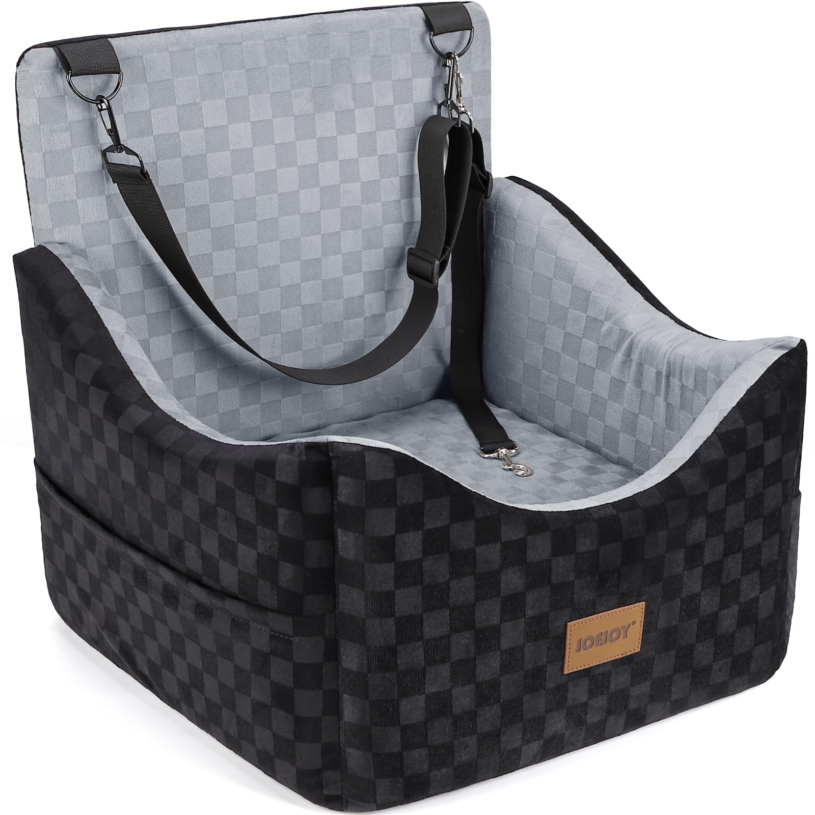 JOEJOY Elevated Memory Foam Dog Car Seat for Small & Medium Dogs (Up to 35 lbs) - Washable Pet Booster with Safety Belt & Storage Pockets - Travel-Safe Portable Bed for Cars, SUVs & Road Trips - Perfect for Commuting, Vet Visits & Family Vacations