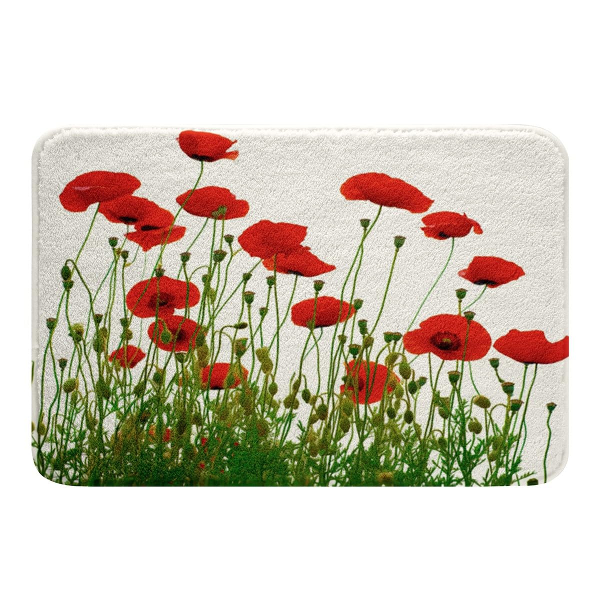 Feelyou Poppy Bathroom Rugs - Non-Slip Ultra Soft Microfiber Bath Mats with Bright Red Floral Design for Bathroom, Kitchen & Bedroom - Perfect for Decor, Comfort and Safety in Wet Areas