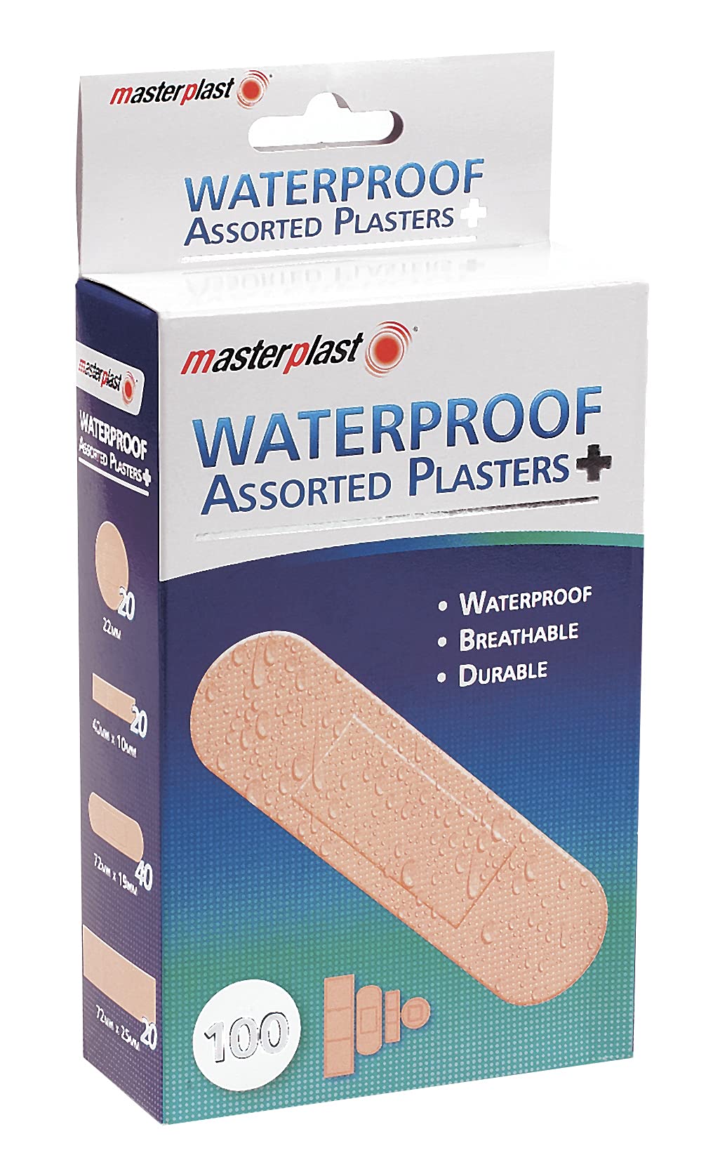 100 Waterproof Mixed Plasters - Washable First Aid Bandages for Cuts, Scrapes & Wounds - Ideal for Home, School, Travel & Outdoor Emergency Kits