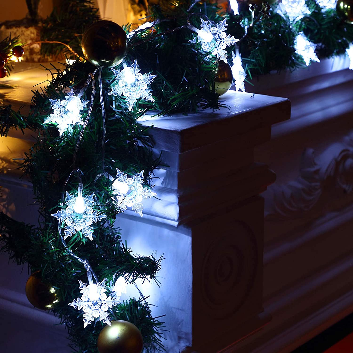 Christmas Snowflake Window Curtain String Lights - 20ft 40 LED Battery Operated Waterproof Fairy Lights for Indoor Outdoor Decor | Perfect for Bedroom, Party, Patio, Garden & Holiday Decorations