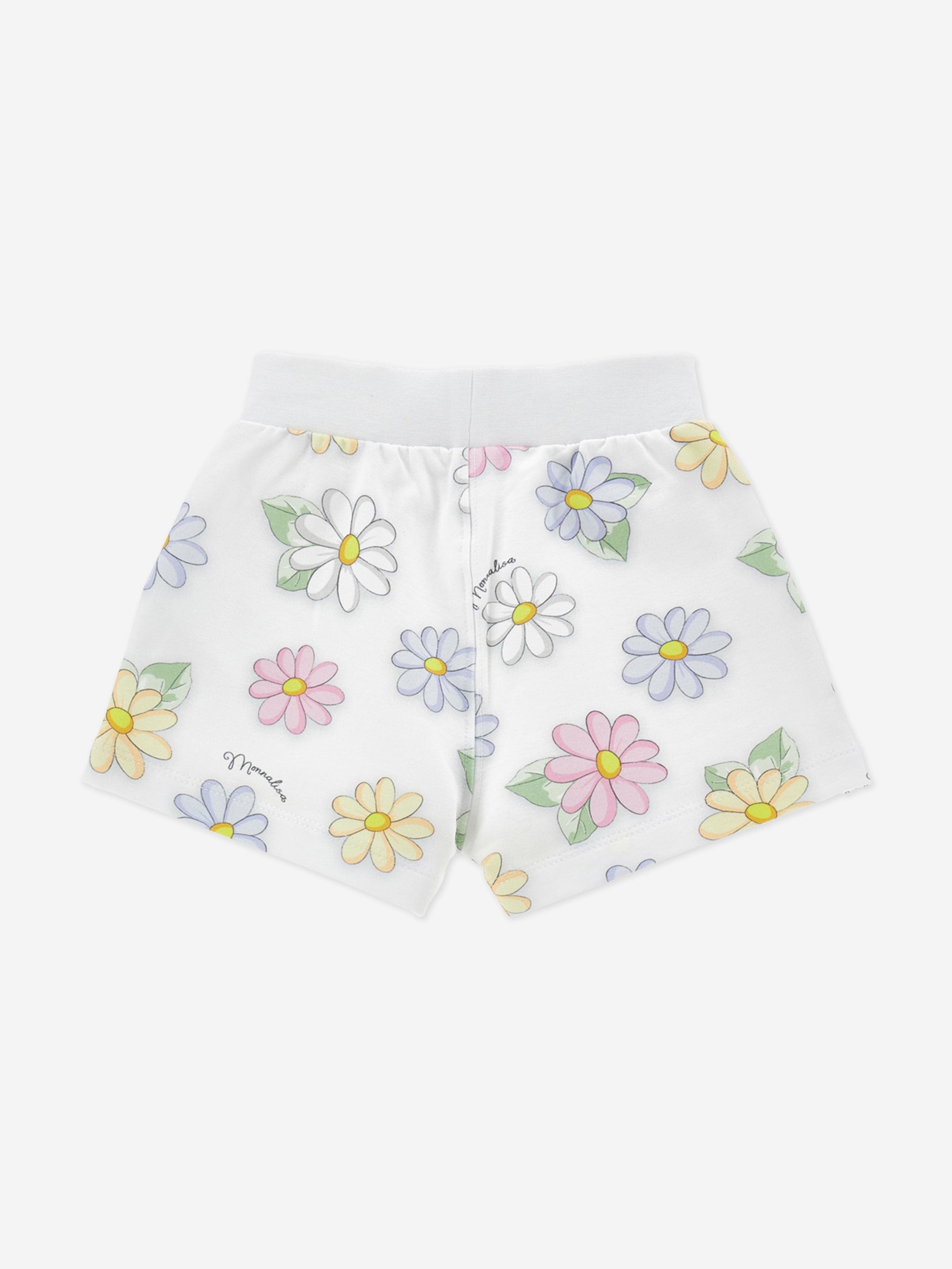 Baby Girls Daisy Print Shorts in White - Cute Floral Summer Shorts for Toddlers - Perfect for Playtime, Beach & Outdoor Activities