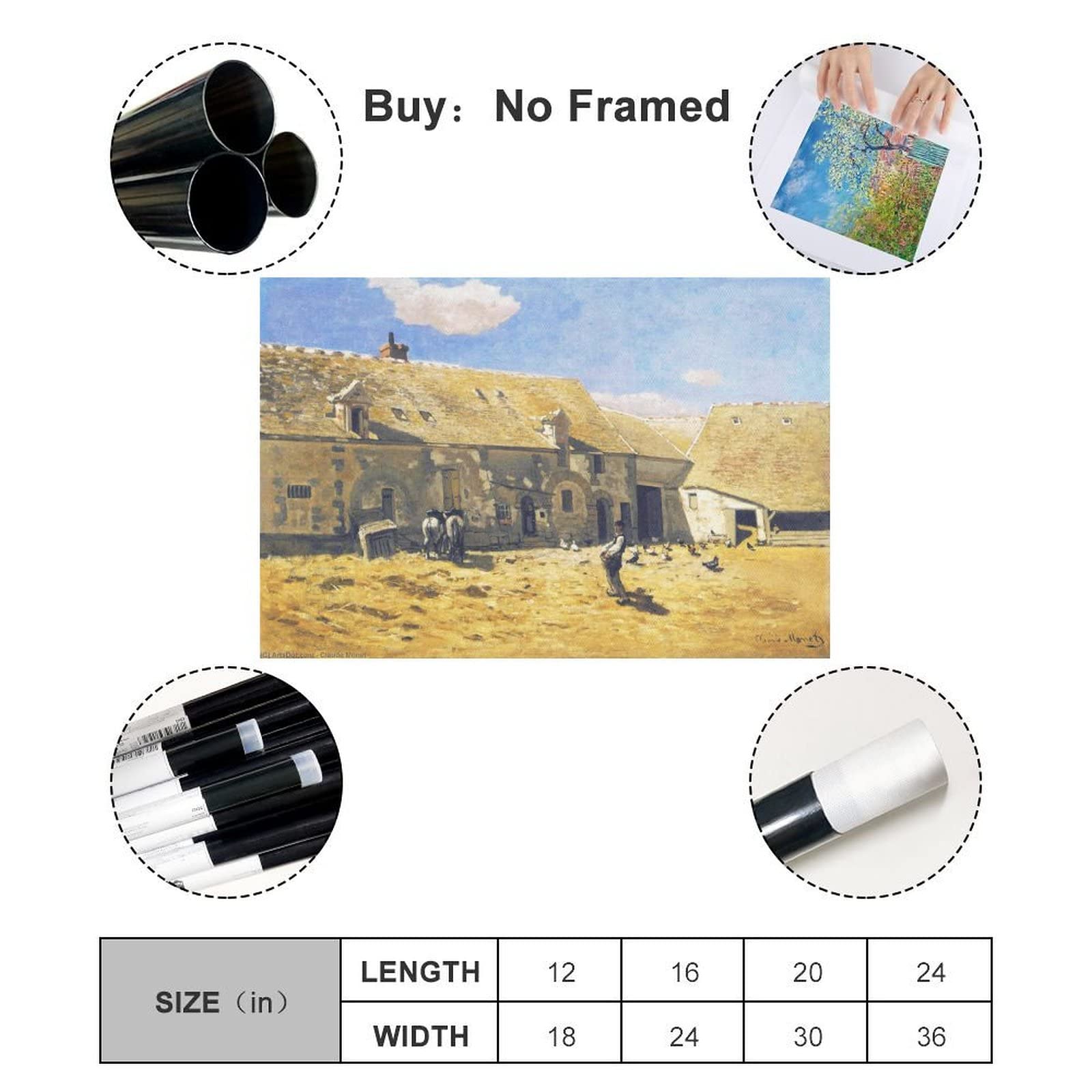 Oscar Claude Monet Farmyard at Chailly Painting - Premium Art Poster & Canvas Wall Decor (16x24 inches / 40x60cm) Framed/Unframed - Perfect for Living Room, Bedroom & Office Aesthetic Decor
