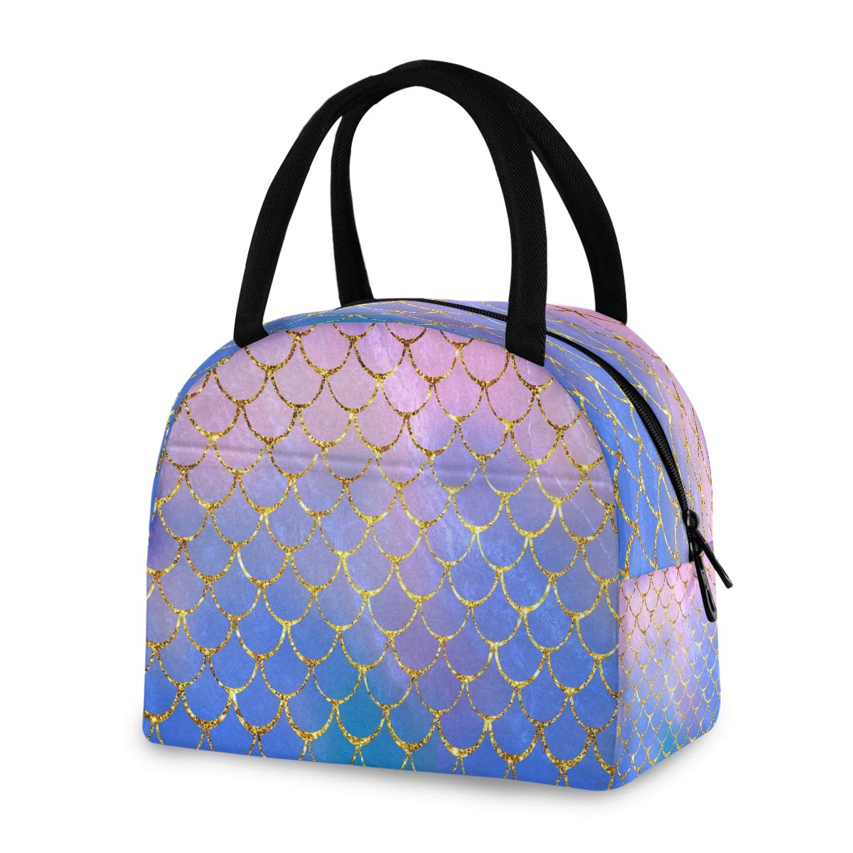 **Insulated Lunch Box Bag - Gold Sea Ocean Mermaid Scales Cooler Lunch Container, Portable Tote Handbag for Women, Men, Boys & Girls | Perfect for Work, School, Picnics & Travel**