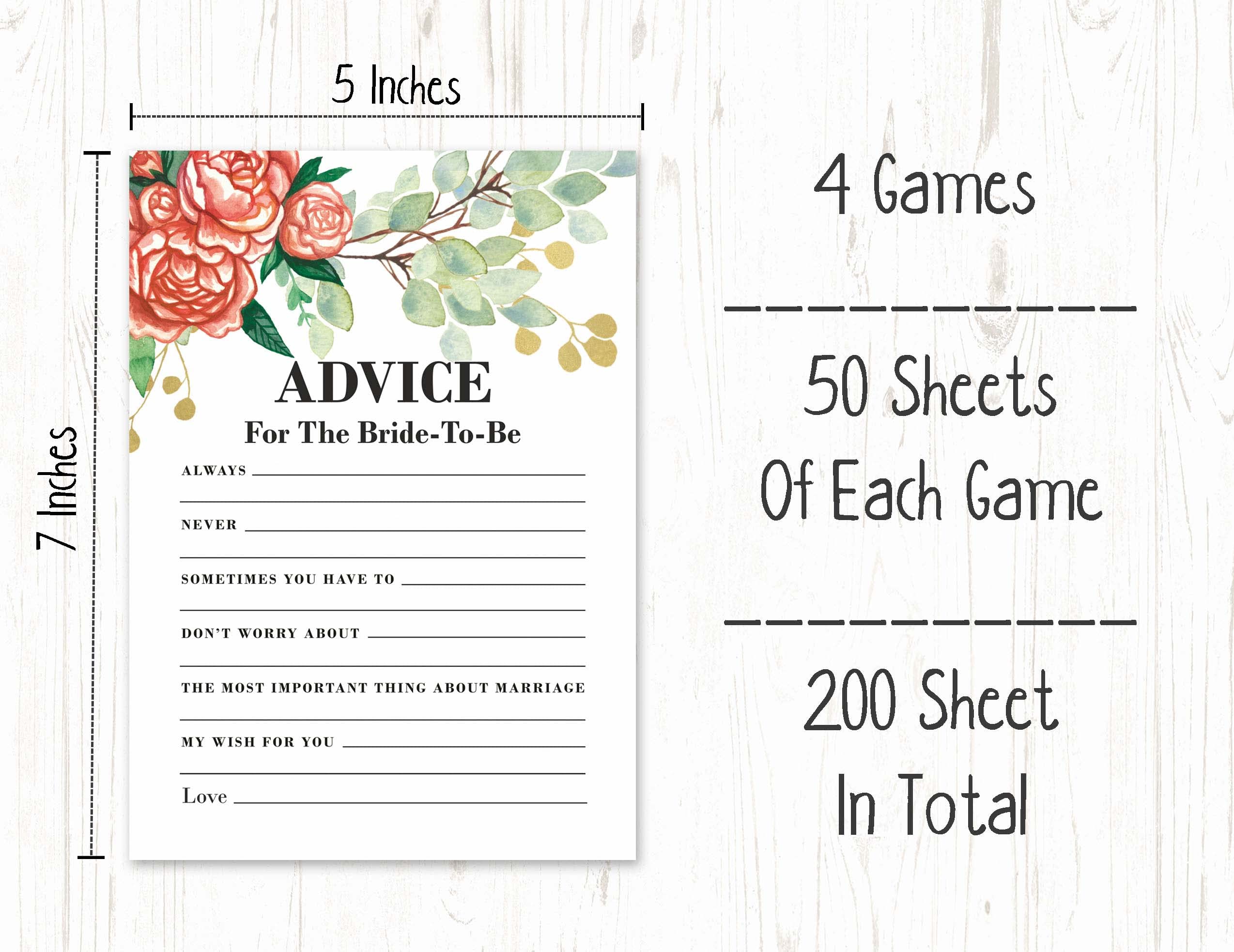Floral Bachelorette Party Game Set Bundle - 4 Fun Bridal Shower Games (50 Sheets Each) for Memorable Celebrations & Pre-Wedding Events