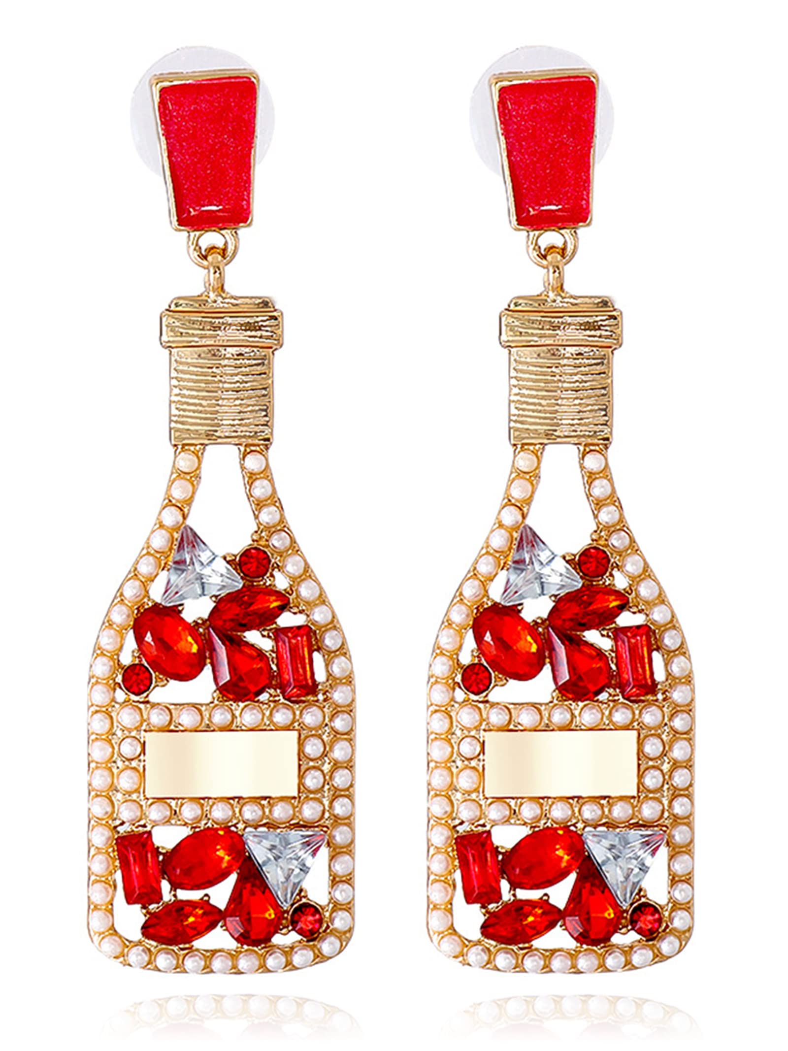 Sparkling Champagne Bottle Earrings for Women - Rhinestone Crystal Beaded Drop Dangle Earrings - Elegant Party Jewelry - Perfect for New Year, Weddings & Celebrations