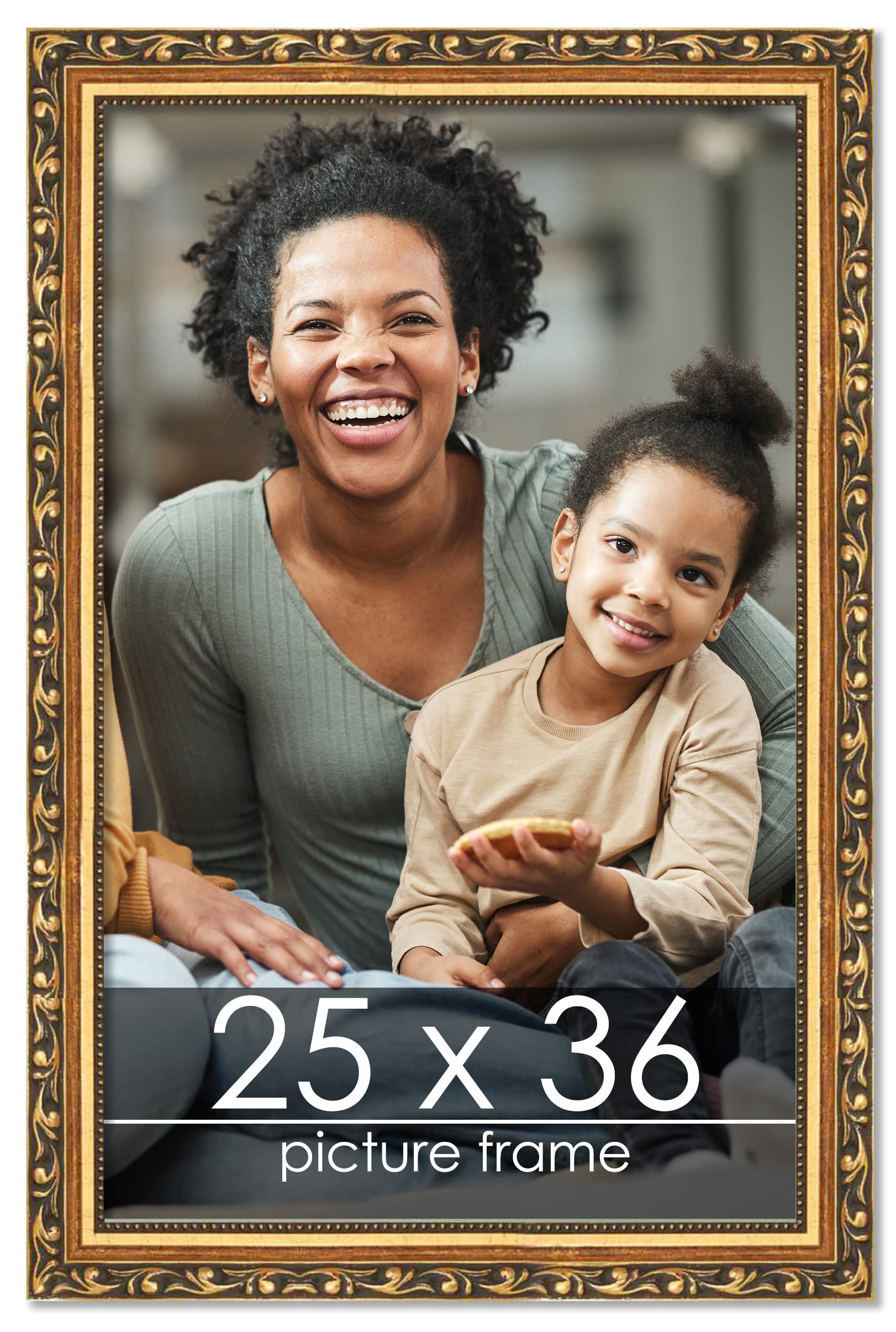 25x36 Traditional Gold Wood Picture Frame with UV Acrylic & Foam Backing - Complete Wall Decor Set for Posters, Artwork & Photos - Perfect for Home, Office & Gallery Displays