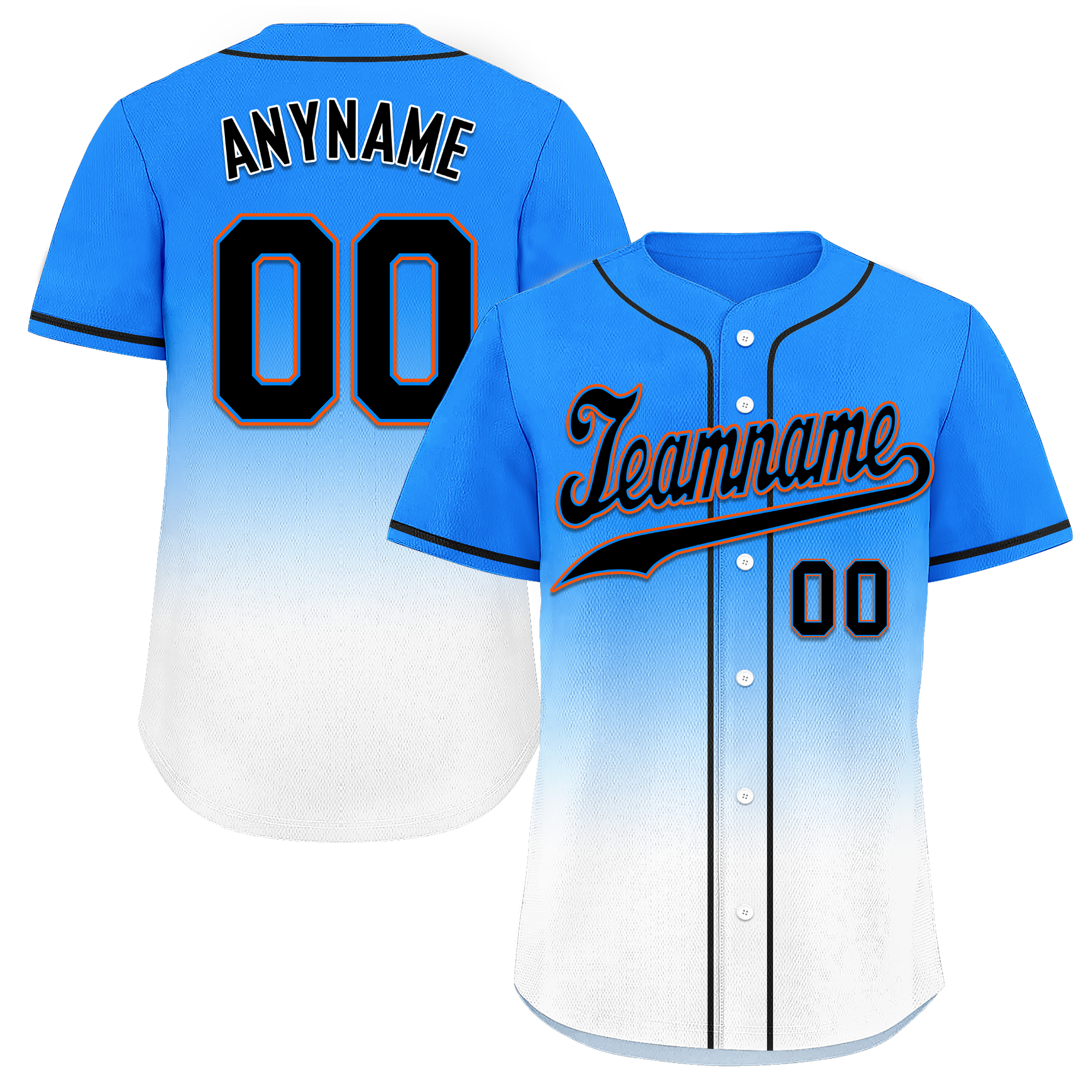 Custom Blue White Fade Personalized Baseball Jersey - Authentic Fashion Sports Wear for Men & Women | Perfect for Baseball Games, Team Uniforms, and Fan Apparel