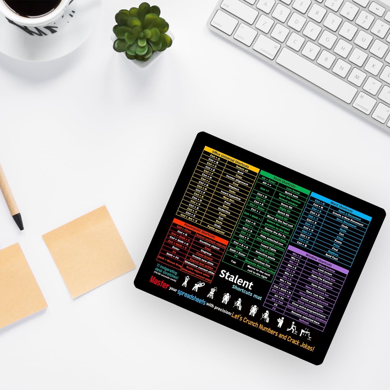 Computer Shortcut Mouse Pad with Excel Word PPT Cheat Sheet - Non-Slip Keyboard Mat & Desk Decor - Perfect Office Gift for Employees (11.8x9.8 Inches) - Ideal for Home Office, Workstations & Productivity Setups