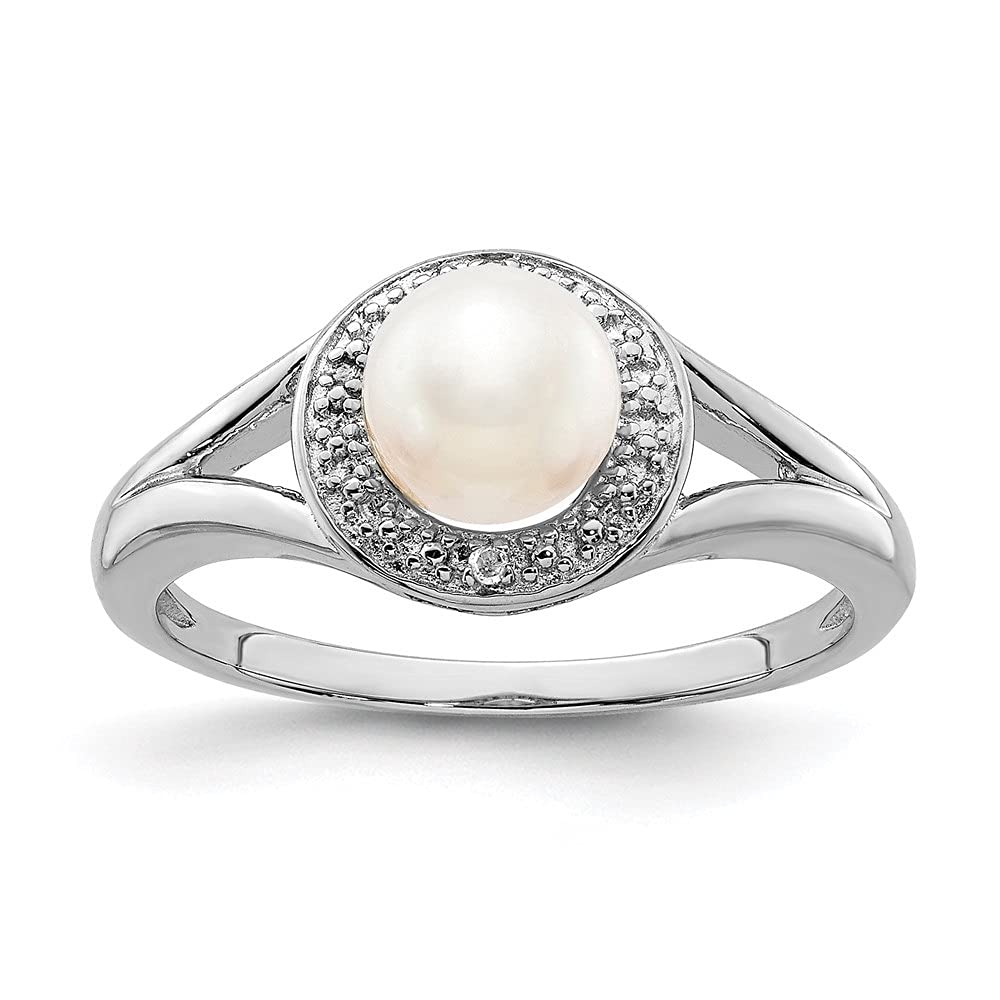 Diamond2Deal 925 Sterling Silver Diamond & Pearl Ring for Women (0.01ct) - Elegant Jewelry for Weddings, Anniversaries & Special Occasions