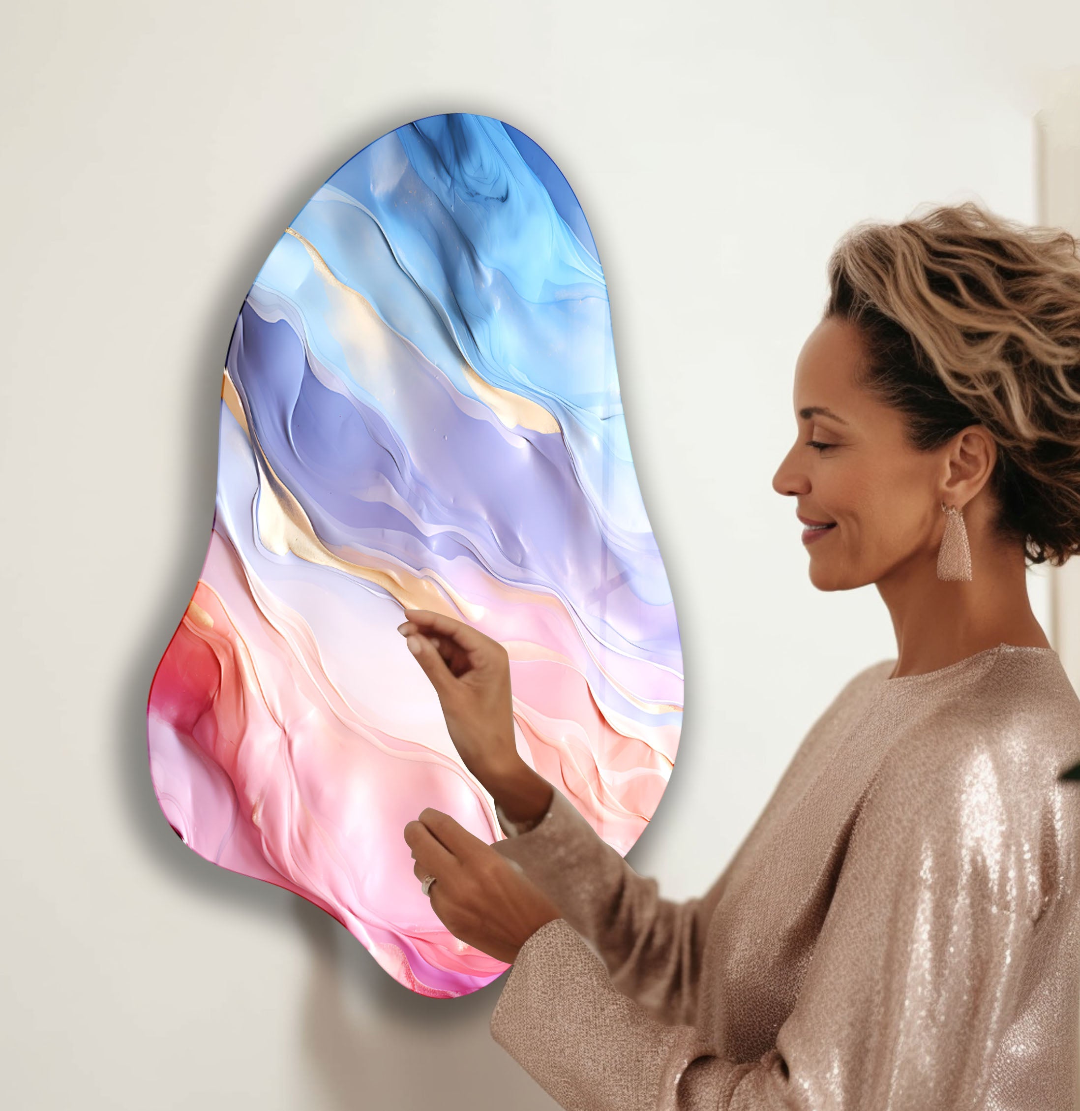 Abstract Pink Irregular Glass Wall Art - Modern Handmade Decor for Living Room, Bedroom & Office - Unique 3D Textured Hanging Art Piece for Home & Office Decor
