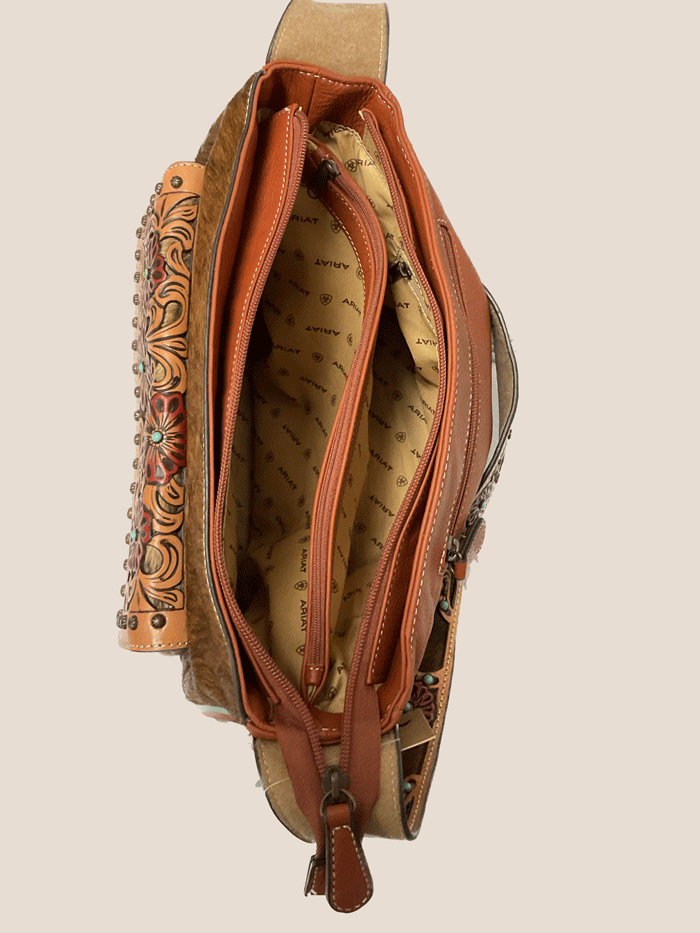 Ariat A770005408 Women's Lorelei Tote Bag - Genuine Calf Hair Leather with Tooled Tan Design - Perfect for Work, Travel & Everyday Use