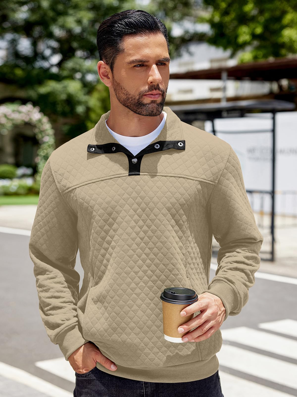 COOFANDY Men's Quilted Quarter Sweatshirt - Long Sleeve Mock Neck Waffle Knit Pullover with Pockets | Casual & Athletic Wear for Outdoor Activities, Workouts, and Everyday Style