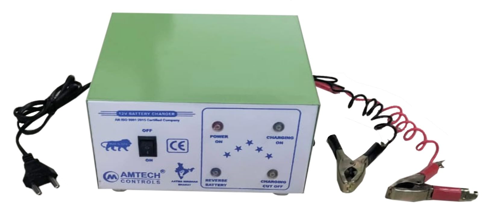 Amtech Controls 7A Auto Cut Battery Charger for Cars, Motorcycles & Boats - Smart Charging Protection (Pack of 1) | Ideal for Home Garage, RV Maintenance & Marine Applications