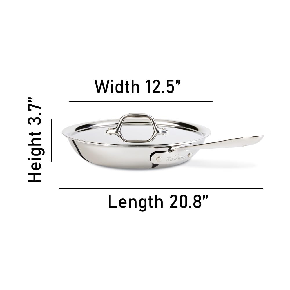 All-Clad D3 Stainless Steel 12-Inch Frying Pan with Lid - Tri-Ply Bonded Cookware for Even Heat Distribution - Perfect for Searing, Sautéing & Frying - Silver