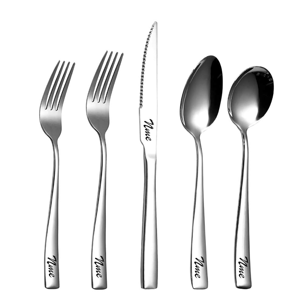 Personalized Stainless Steel Flatware Set - 3 Knives, 3 Forks, 3 Spoons - Mirror Polished Cutlery with Custom Name Engraving - Perfect for Weddings, Anniversaries & Special Occasions (3-Piece Set)