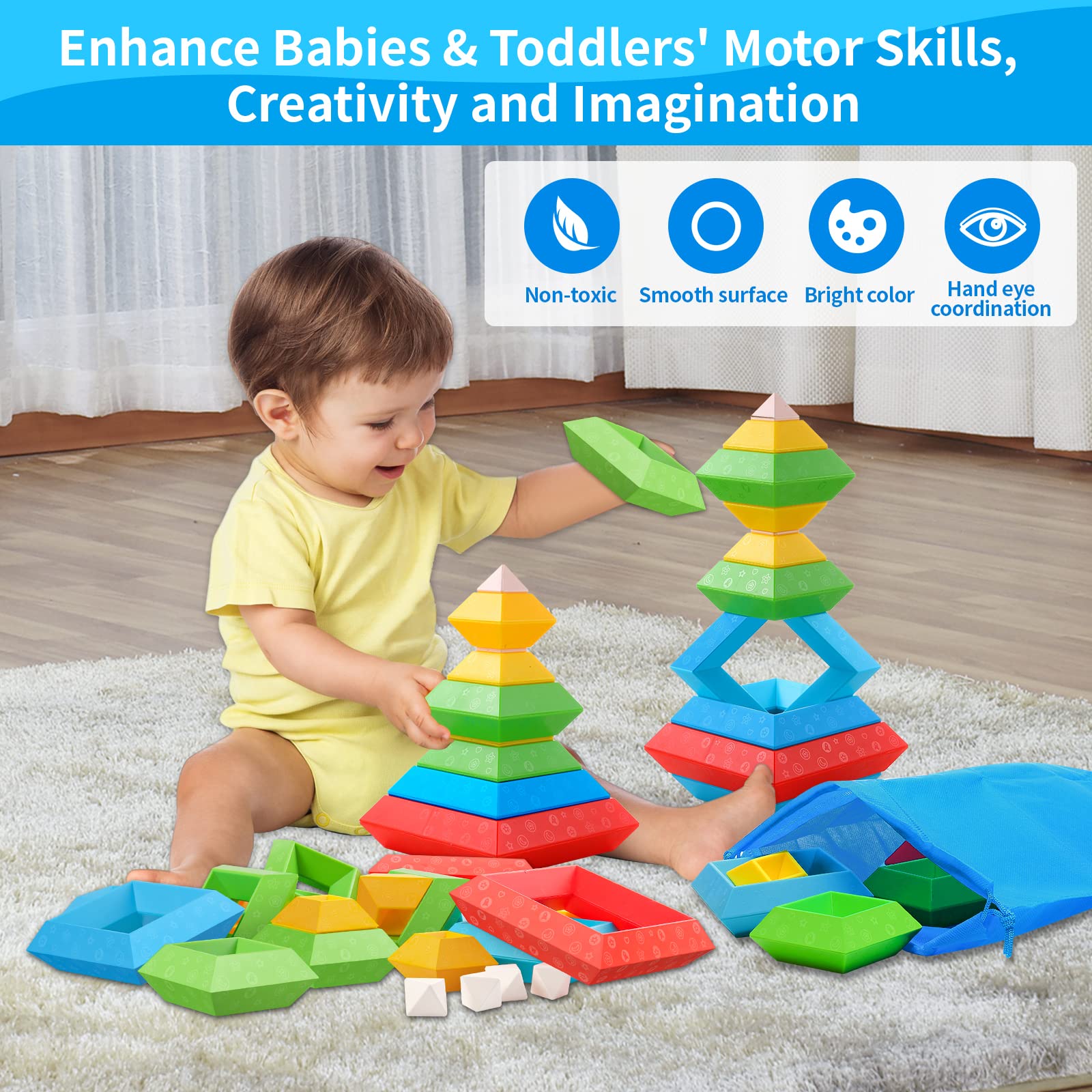 Montessori Toys for Toddlers 1-5 Years Old - 30Pcs Building Blocks Stacking Educational STEM Sensory Toys for Boys & Girls | Preschool Learning Activities, Birthday Gifts for Kids Age 1-2 2-4 | Perfect for Classroom, Daycare & Homeschool Early Childhood Development