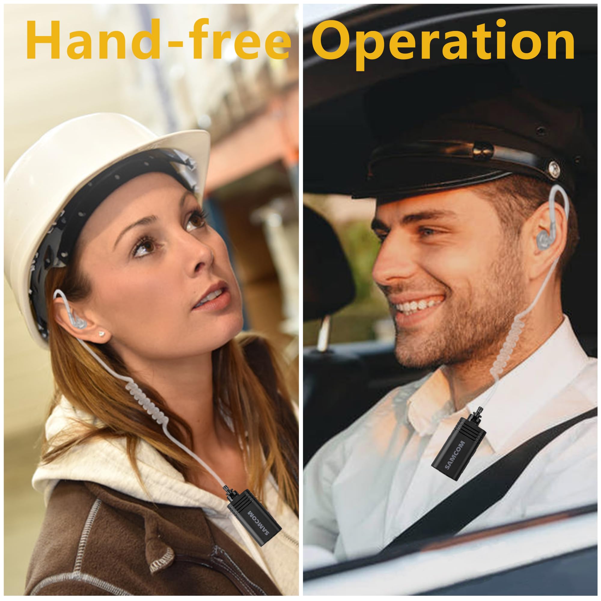 Wireless Bluetooth Headset with Clear Acoustic Tube Earpiece - 10 Hour Battery Life, PTT Microphone & 2-Pin Dongle for Two-Way Radios | Perfect for Security, Surveillance & Professional Communication